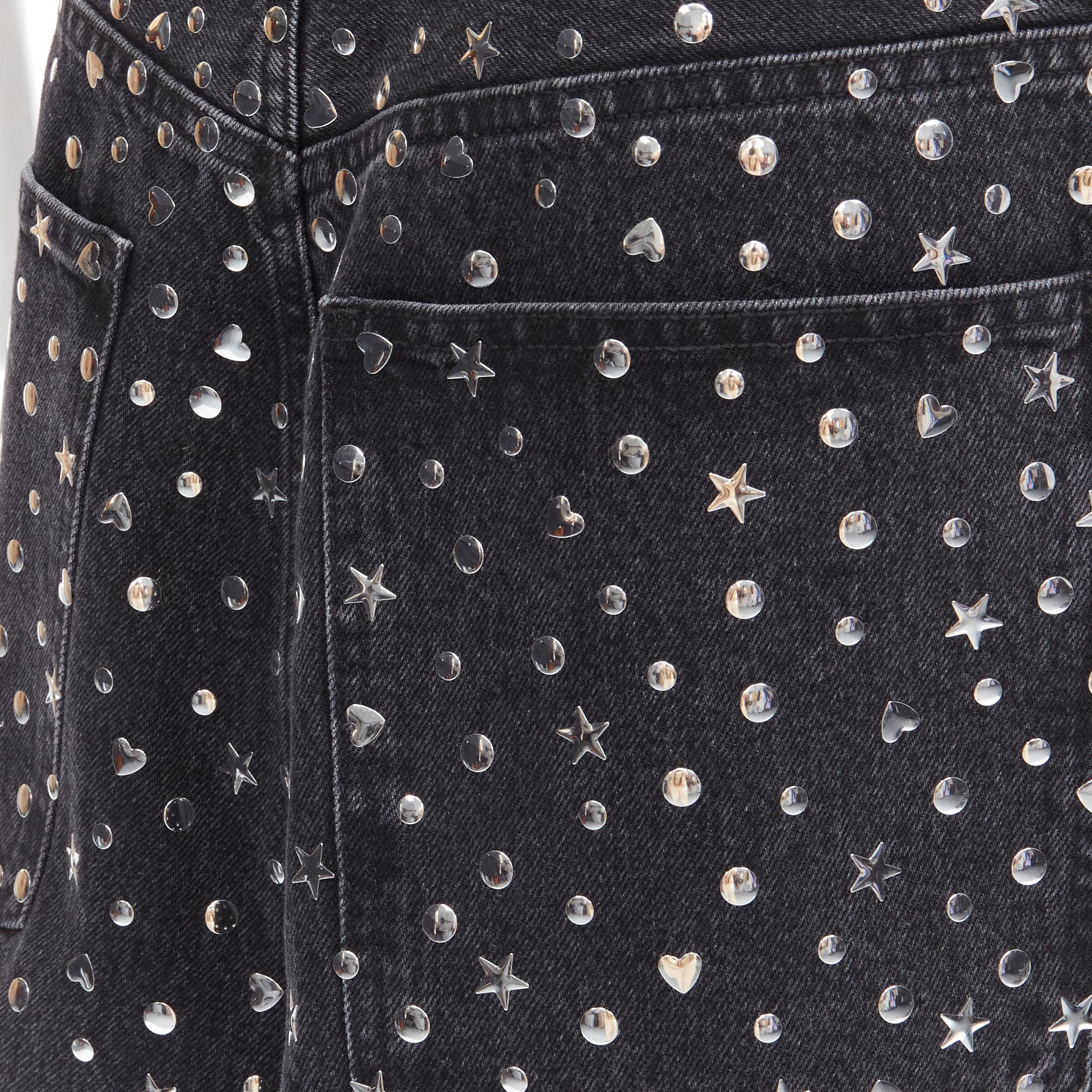 rare BALENCIAGA DEMNA black denim silver star heart stud embellished jeans S For Sale 2