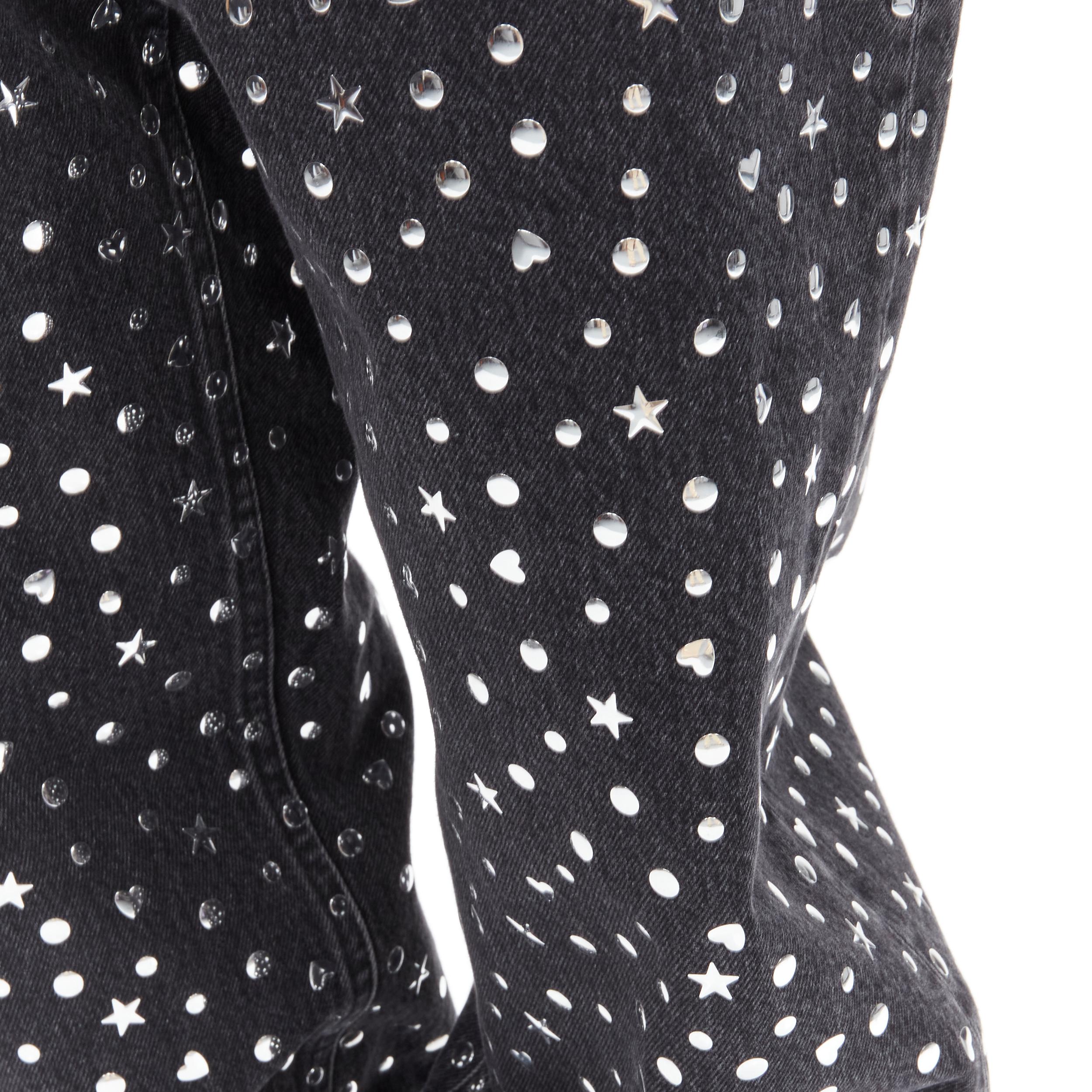rare BALENCIAGA DEMNA black denim silver star heart stud embellished jeans S For Sale 3