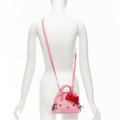 rare BALENCIAGA Hello Kitty Ville pink red leather black laced crossbody bag