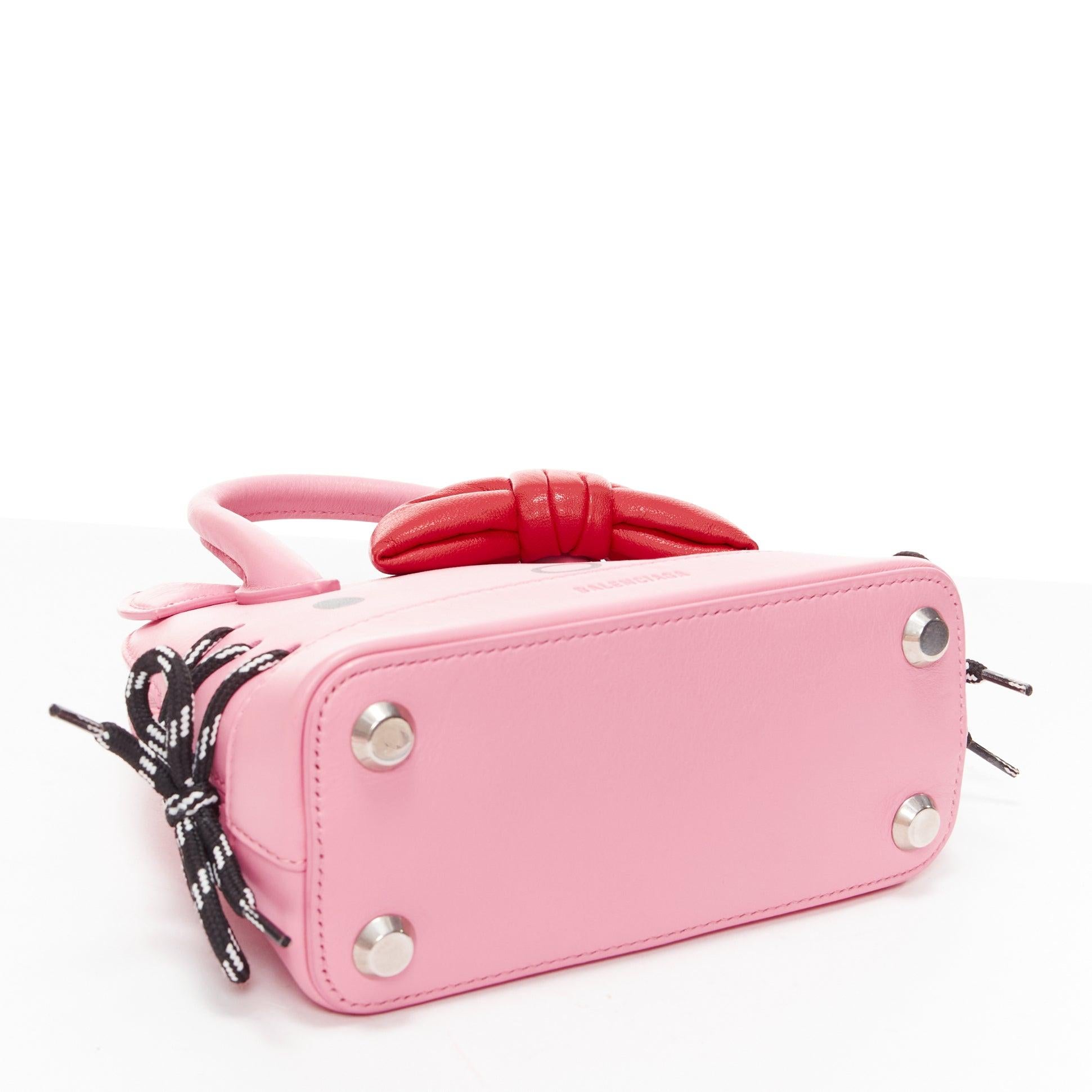 rare BALENCIAGA Hello Kitty Ville pink red leather black laced crossbody bag For Sale 2