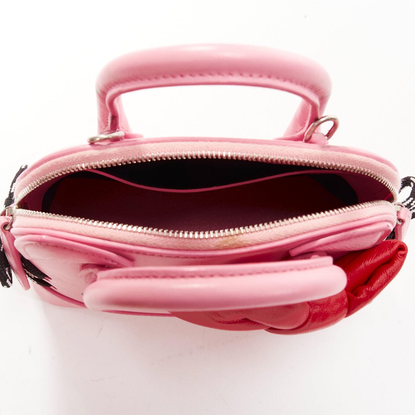 rare BALENCIAGA Hello Kitty Ville pink red leather black laced crossbody bag 2