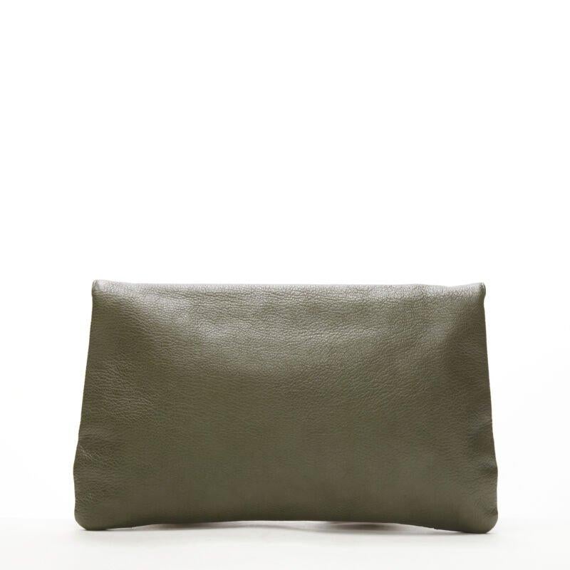 Women's rare BALENCIAGA khaki green leather gold buckle Motocross flap clutch bag