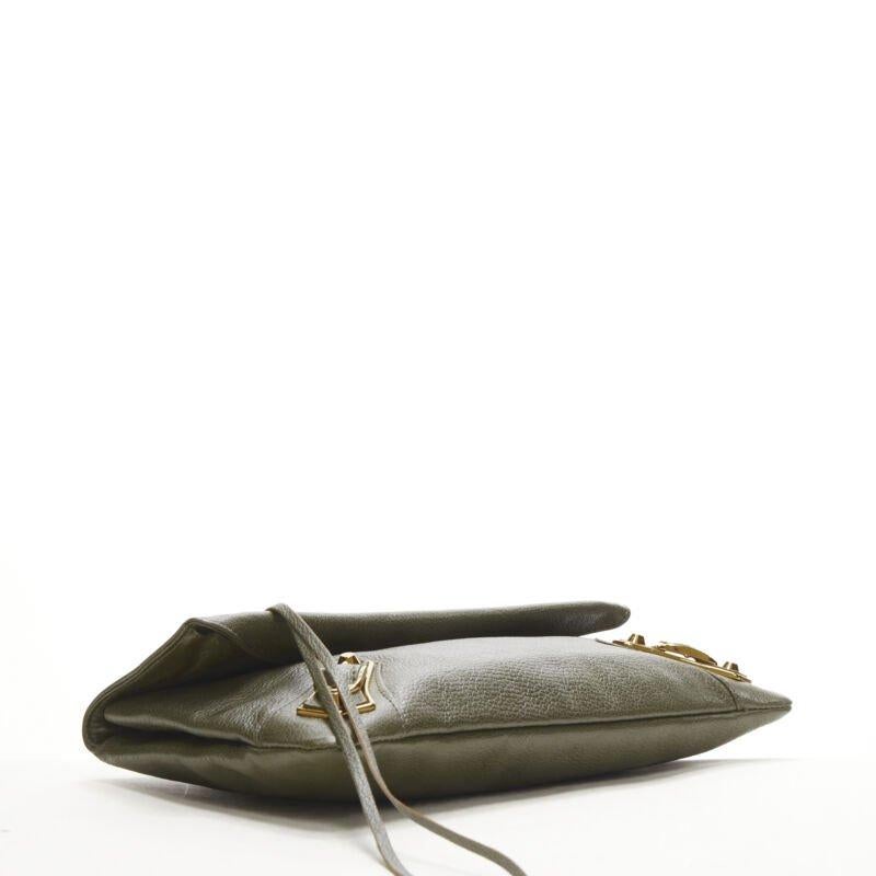 rare BALENCIAGA khaki green leather gold buckle Motocross flap clutch bag 1