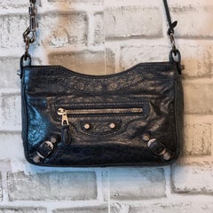 rare Balenciaga Midnight Blue Motocross Giant Hip Mini Bag Supple Leather Studs