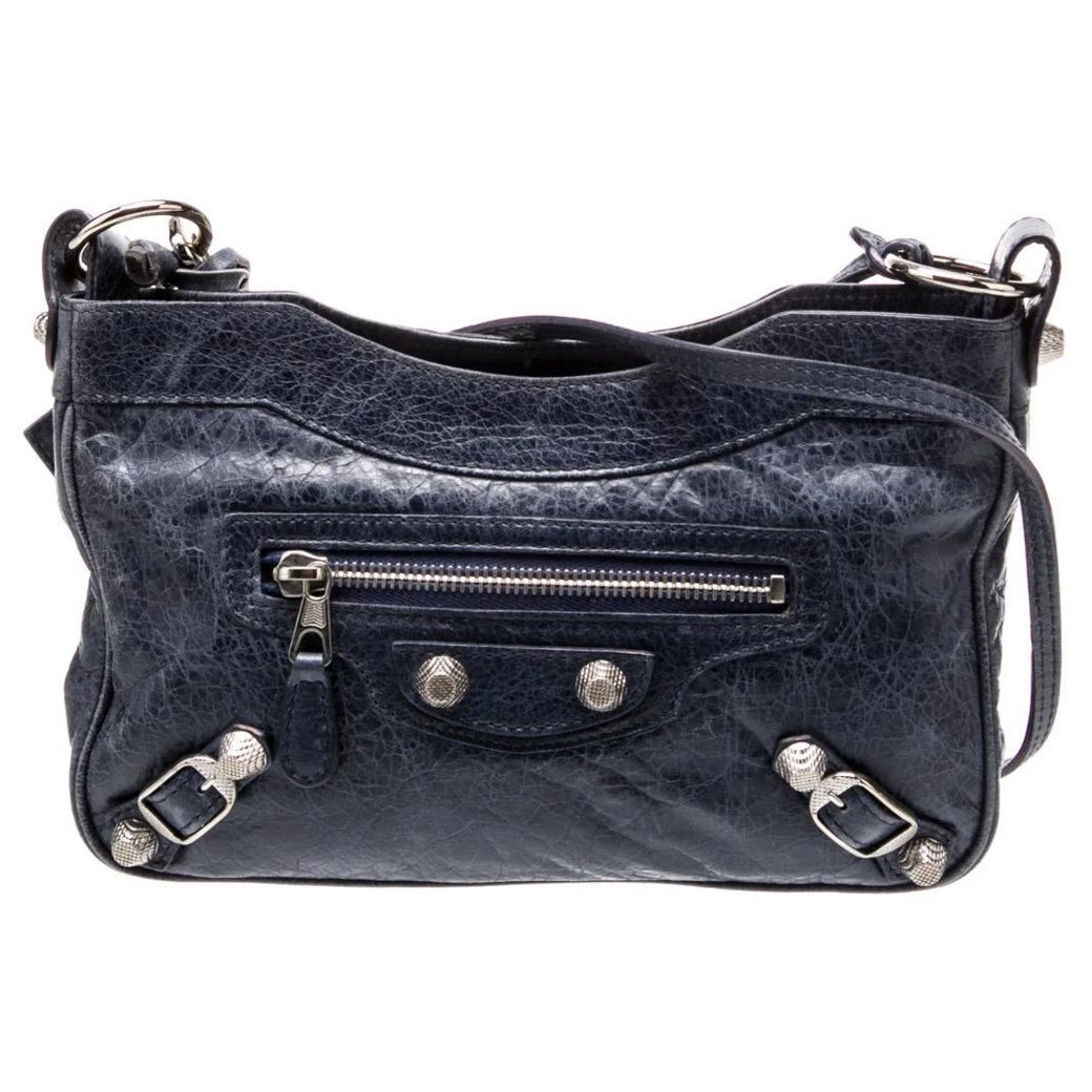 rare Balenciaga Midnight Blue Motocross Giant Hip Mini Bag Supple Leather Studs