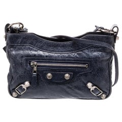 rare Balenciaga Midnight Blue Motocross Giant Hip Mini Bag Supple Leather Studs