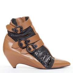 raro Balenciaga Nicolas Ghesquiere marrone nero fibbia cablata stivaletto EU37