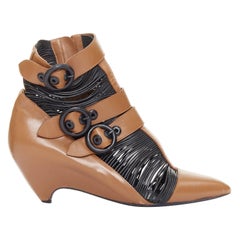rare BALENCIAGA Nicolas Ghesquiere brown black wired buckle ankle bootie EU37