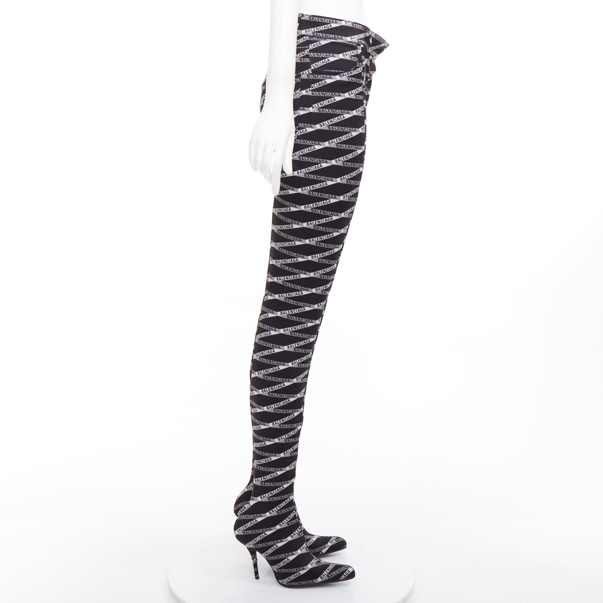 Black rare BALENCIAGA Runway Demna Pantashoe logo high heel boots pants IT38 EU37 For Sale
