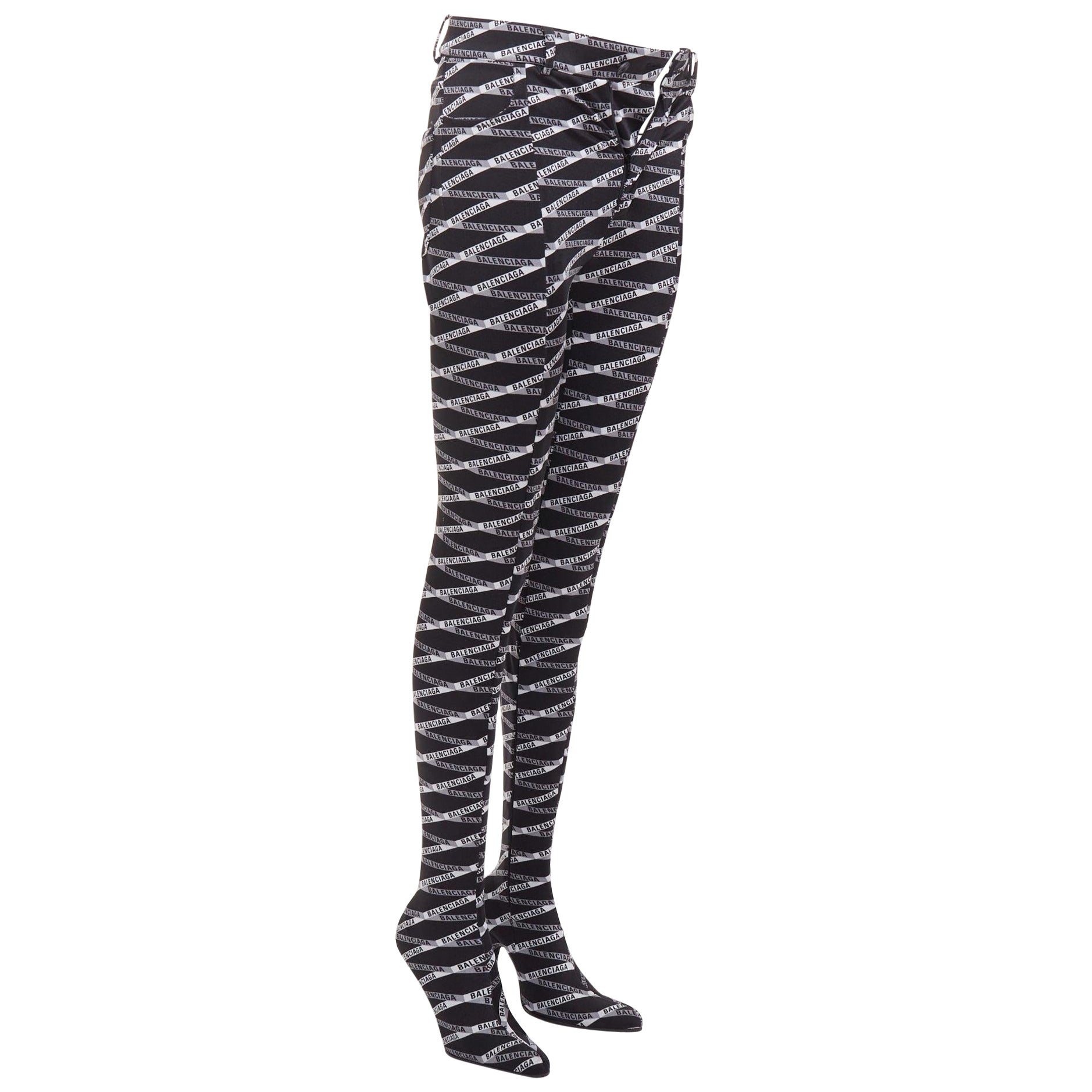 rare BALENCIAGA Runway Demna Pantashoe logo high heel boots pants IT38 EU37 For Sale