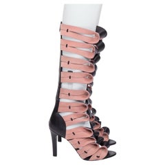 rare BALENCIAGA Runway pink black suede leather ruffle bow gladiator heels EU37