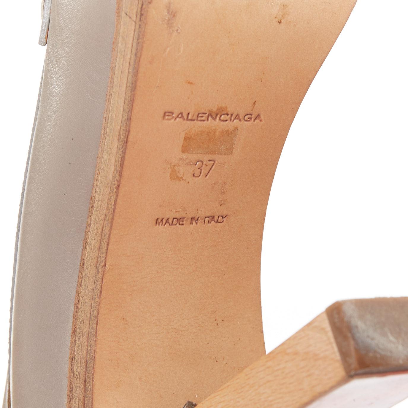 rare BALENCIAGA Vintage grey leather colourful wooden block heel loafer EU37 For Sale 6