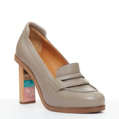 rare BALENCIAGA Vintage grey leather colourful wooden block heel loafer EU37