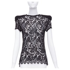 rare BALMAIN 2009 black lace shoulder padded scallop sheer top