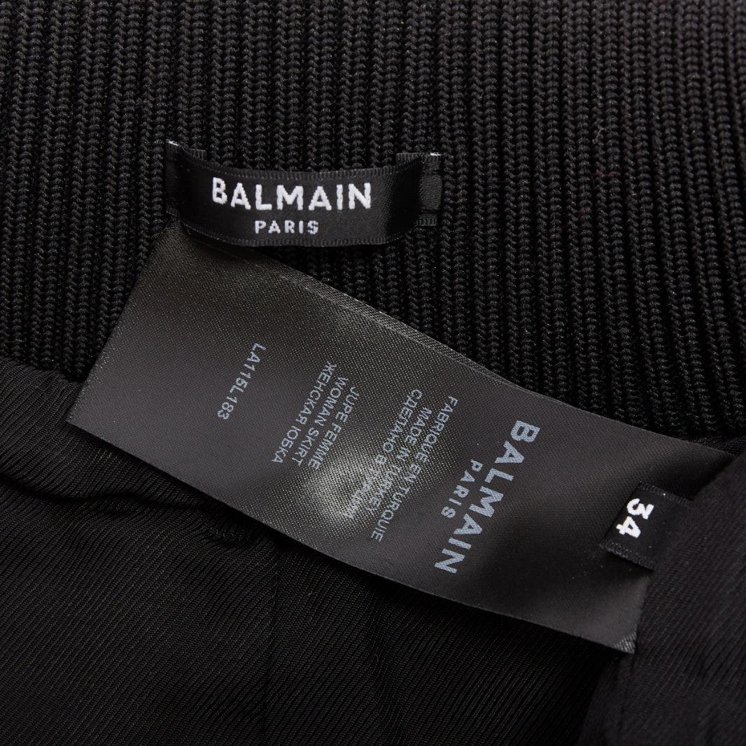 selten BALMAIN schwarzes Lammfell Leder Gold B Logo Knopf Bomber Minirock FR34 XS im Angebot 3