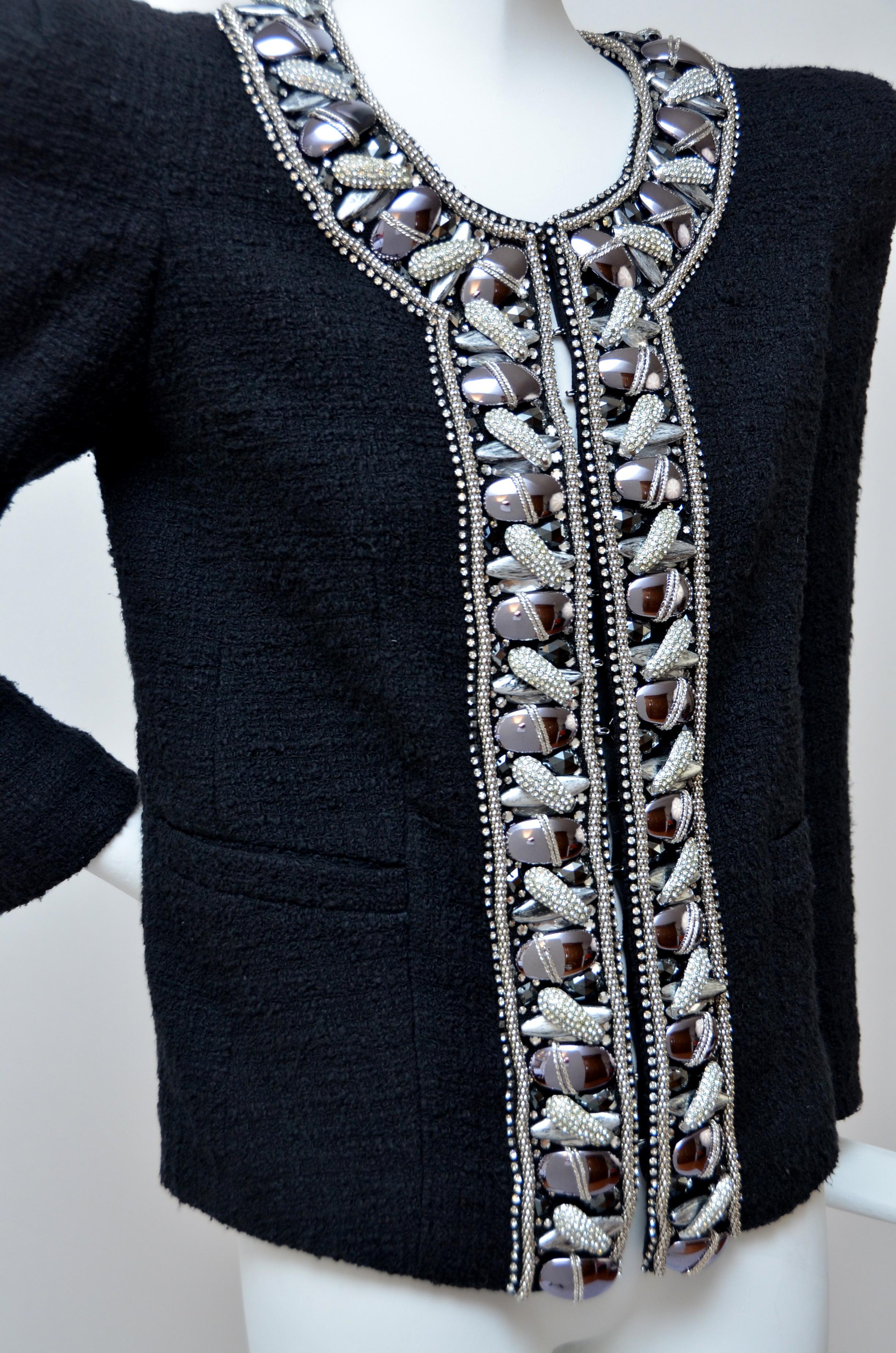 Black Rare Balmain Spring 2009 RTW Crystals And Faux Pearls Embellished Jacket  36 FR For Sale