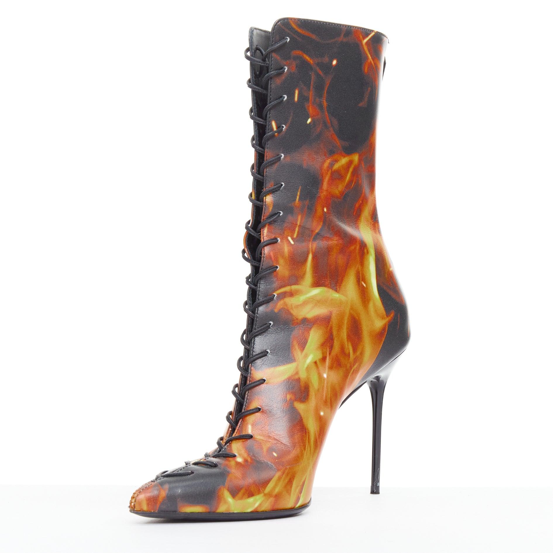 rare BALMAIN Uria noir orange flamme brûlante corset lacets bottes EU39 Bon état - En vente à Hong Kong, NT