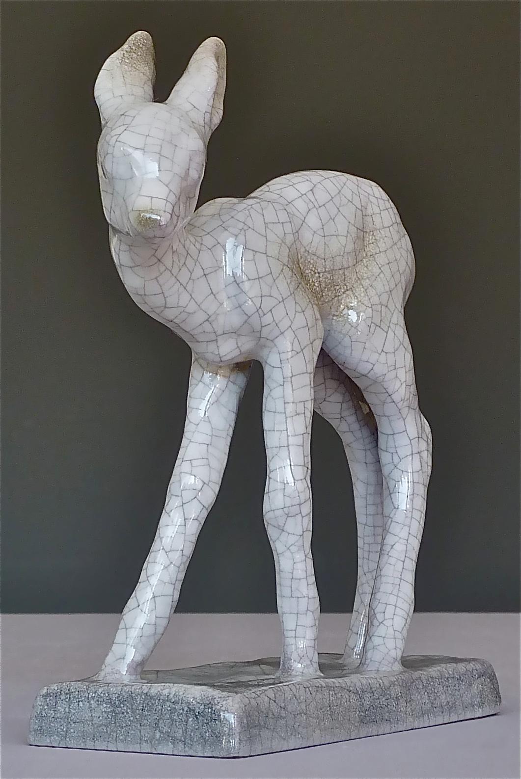 Rare Bambi Sculpture Karlsruhe Majolica Figurine Ceramic Art Deco Bauhaus, 1930s 6