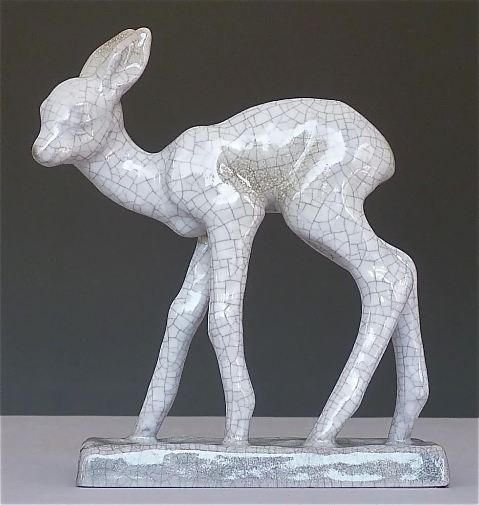Seltene Bambi-Skulptur Karlsruhe Majolika Figur Keramik Art Deco Bauhaus:: 1930er Jahre 8