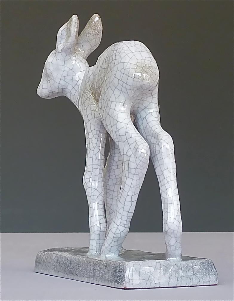 Rare Bambi Sculpture Karlsruhe Majolica Figurine Ceramic Art Deco Bauhaus, 1930s In Good Condition In Nierstein am Rhein, DE