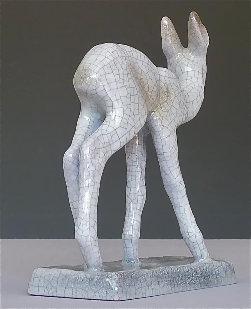 Mid-20th Century Rare Bambi Sculpture Karlsruhe Majolica Figurine Ceramic Art Deco Bauhaus, 1930s