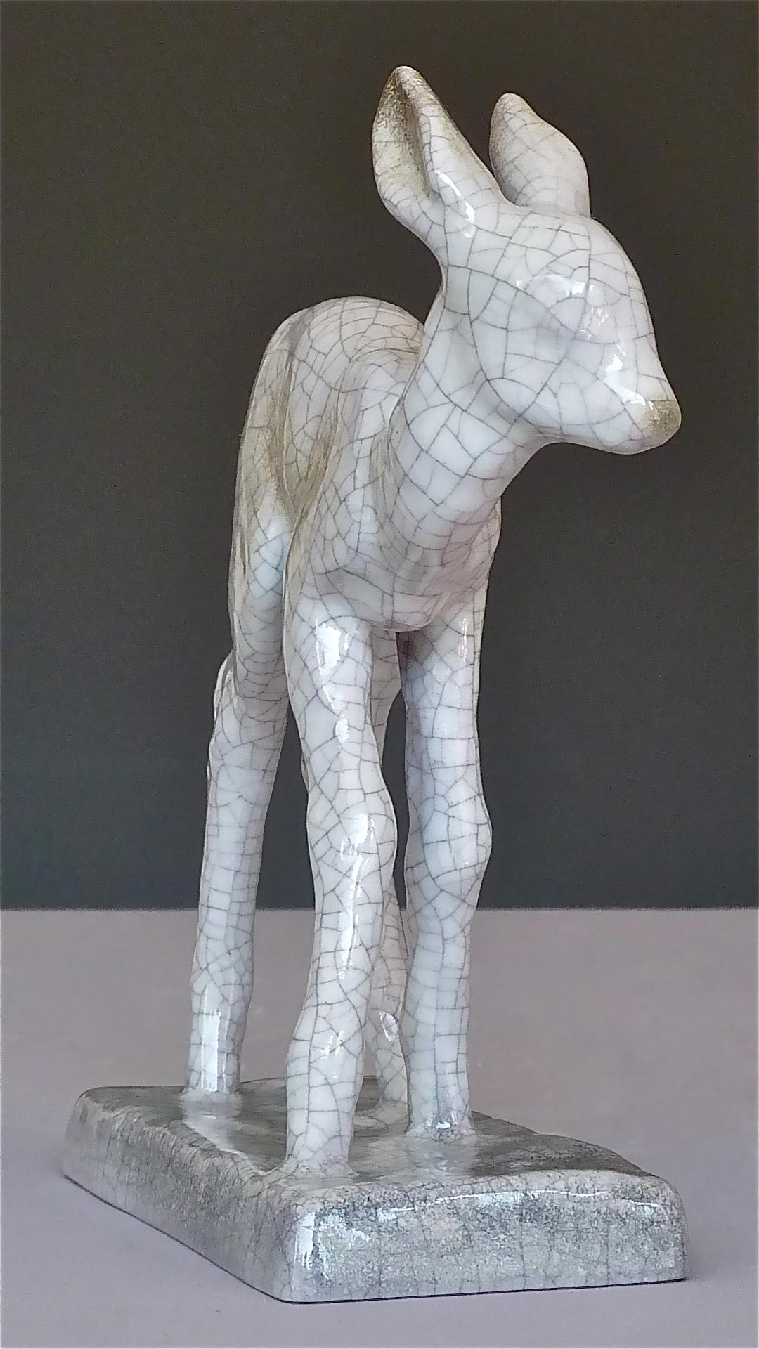Rare Bambi Sculpture Karlsruhe Majolica Figurine Ceramic Art Deco Bauhaus, 1930s 3