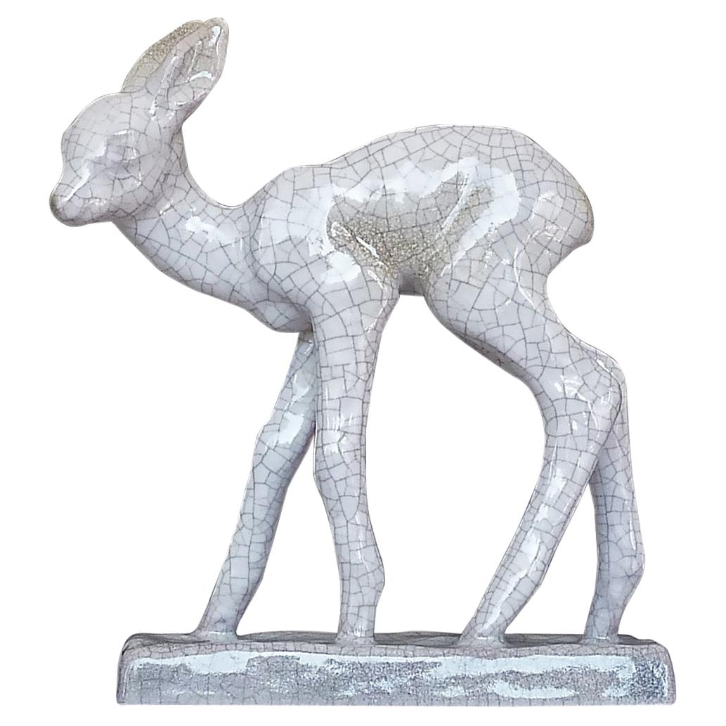 Seltene Bambi-Skulptur Karlsruhe Majolika Figur Keramik Art Deco Bauhaus:: 1930er Jahre