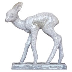 Rare Bambi Sculpture Karlsruhe Majolica Figurine Ceramic Art Deco Bauhaus, 1930s