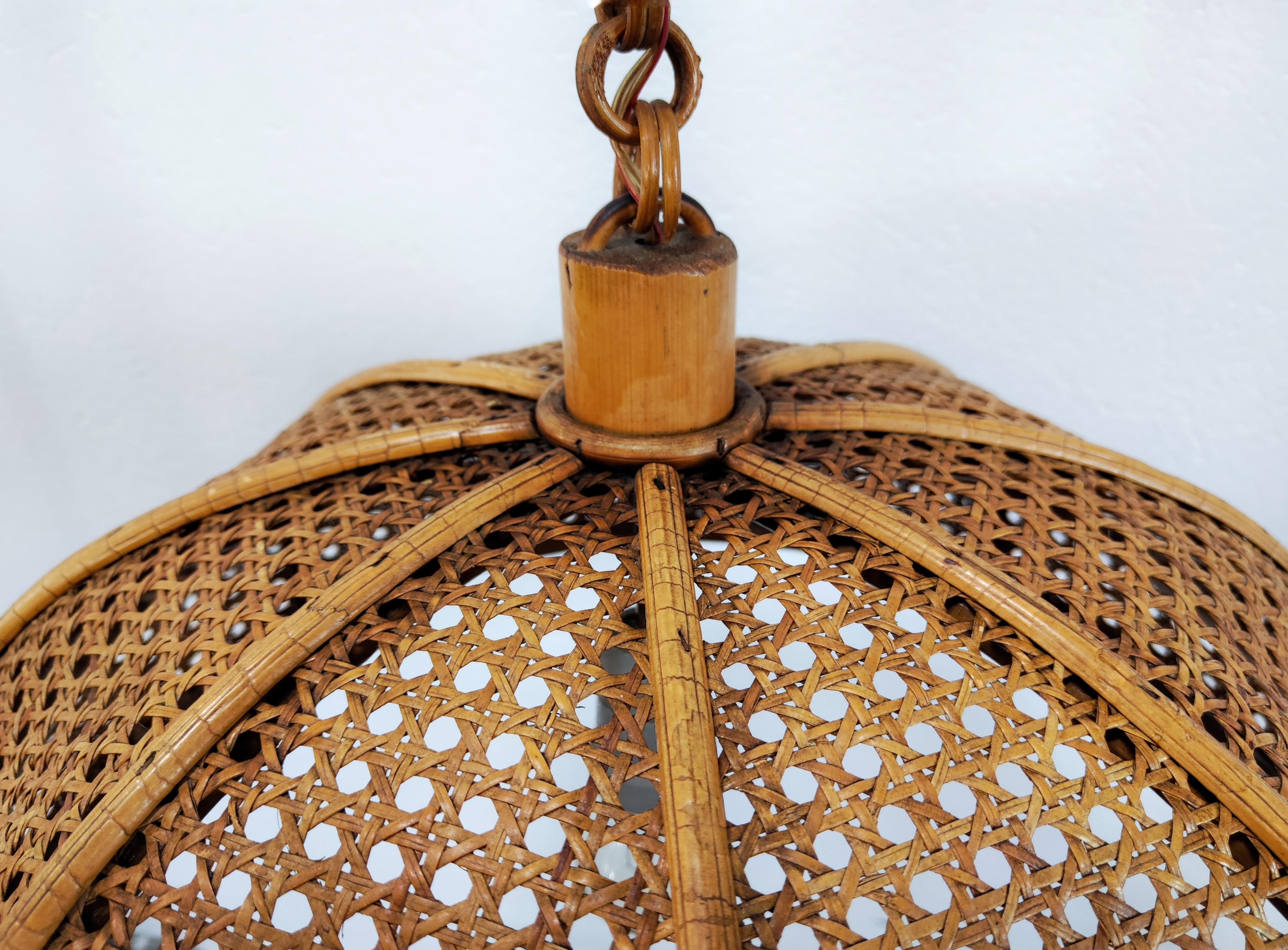 Rare Bamboo and Rattan / Cane Pendant Light, Italy, 1950s 6