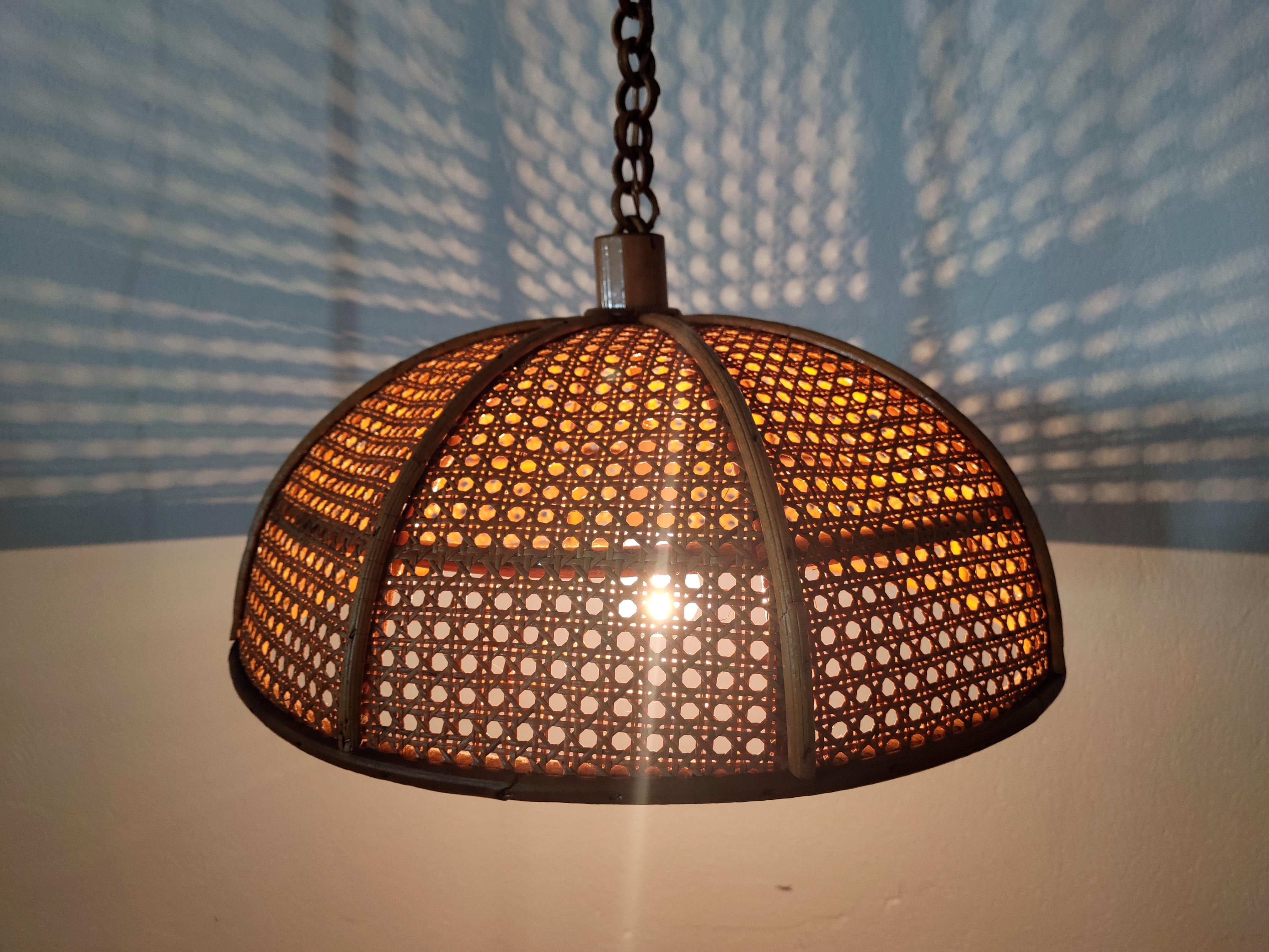 Rare Bamboo and Rattan / Cane Pendant Light, Italy, 1950s 7