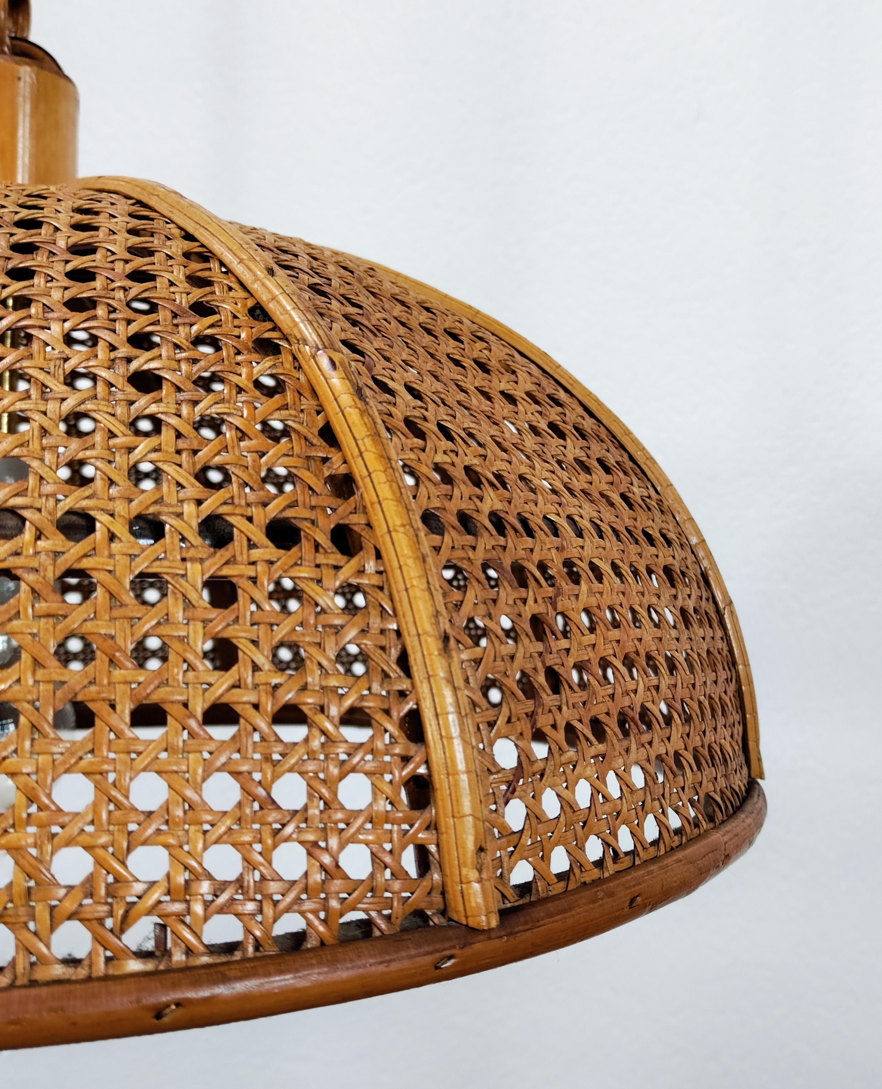 Rare Bamboo and Rattan / Cane Pendant Light, Italy, 1950s In Good Condition In Beograd, RS