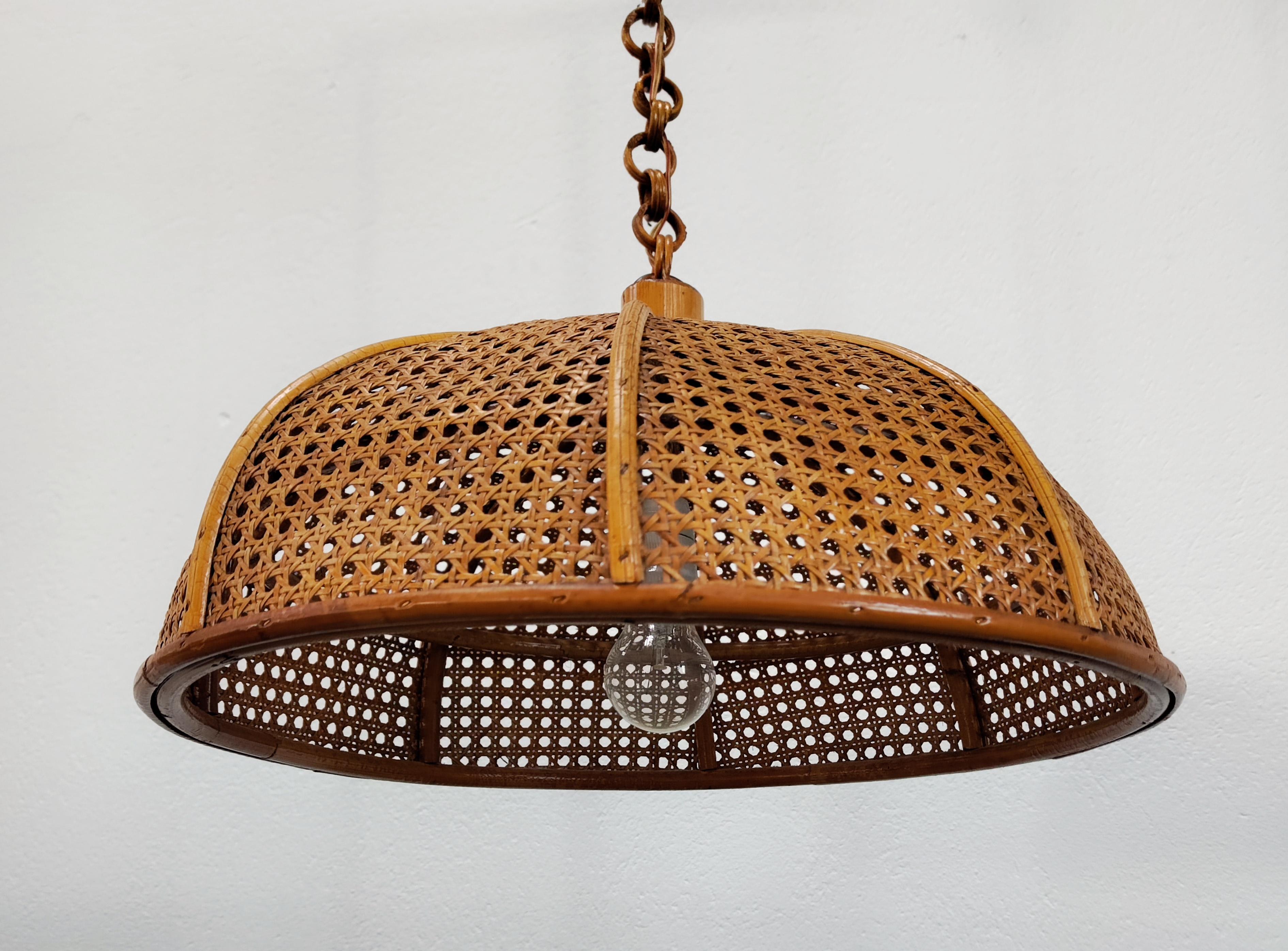 Mid-20th Century Rare Bamboo and Rattan / Cane Pendant Light, Italy, 1950s