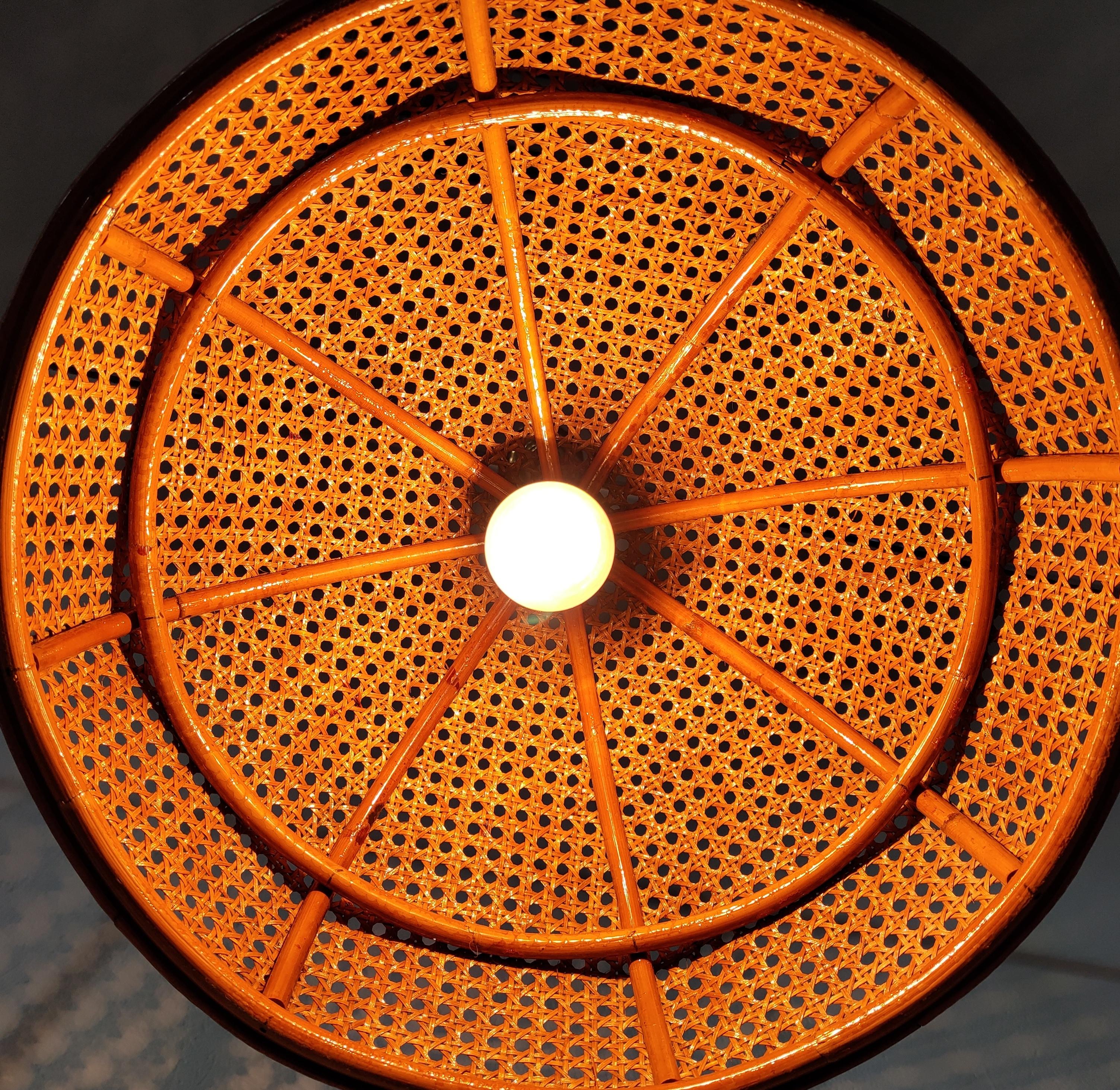 Rare Bamboo and Rattan / Cane Pendant Light, Italy, 1950s 3