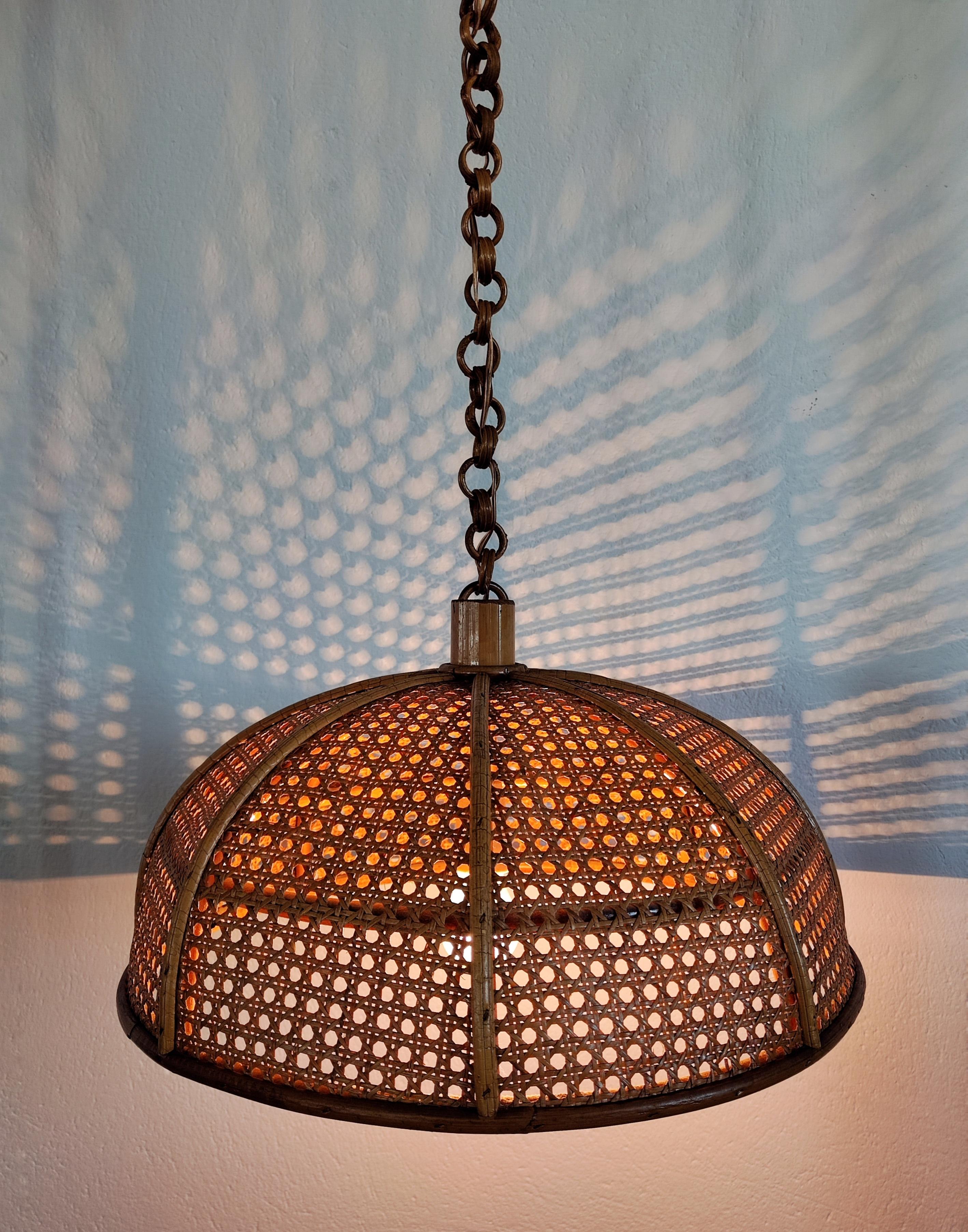 Rare Bamboo and Rattan / Cane Pendant Light, Italy, 1950s 4