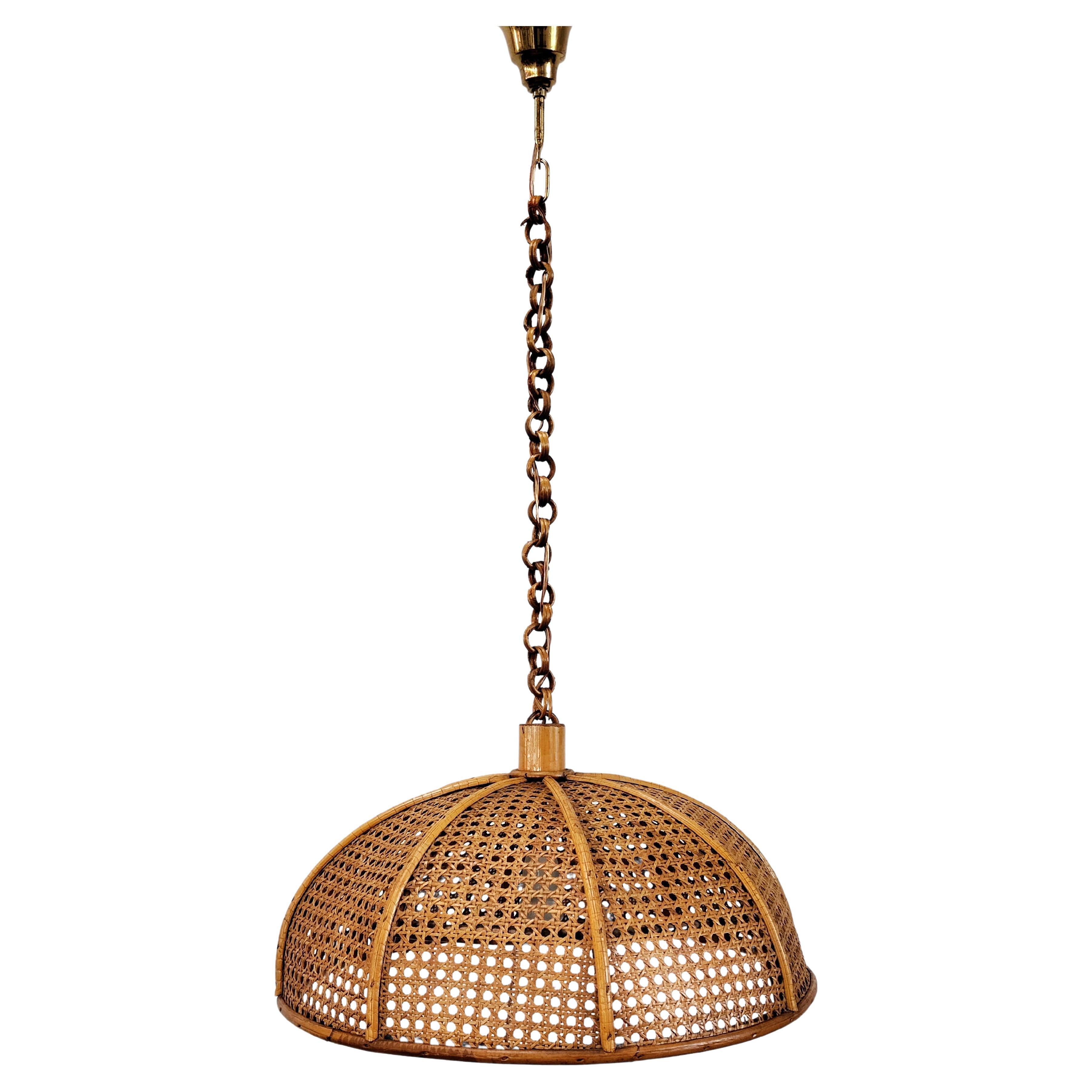 Rare Bamboo and Rattan / Cane Pendant Light, Italy, 1950s