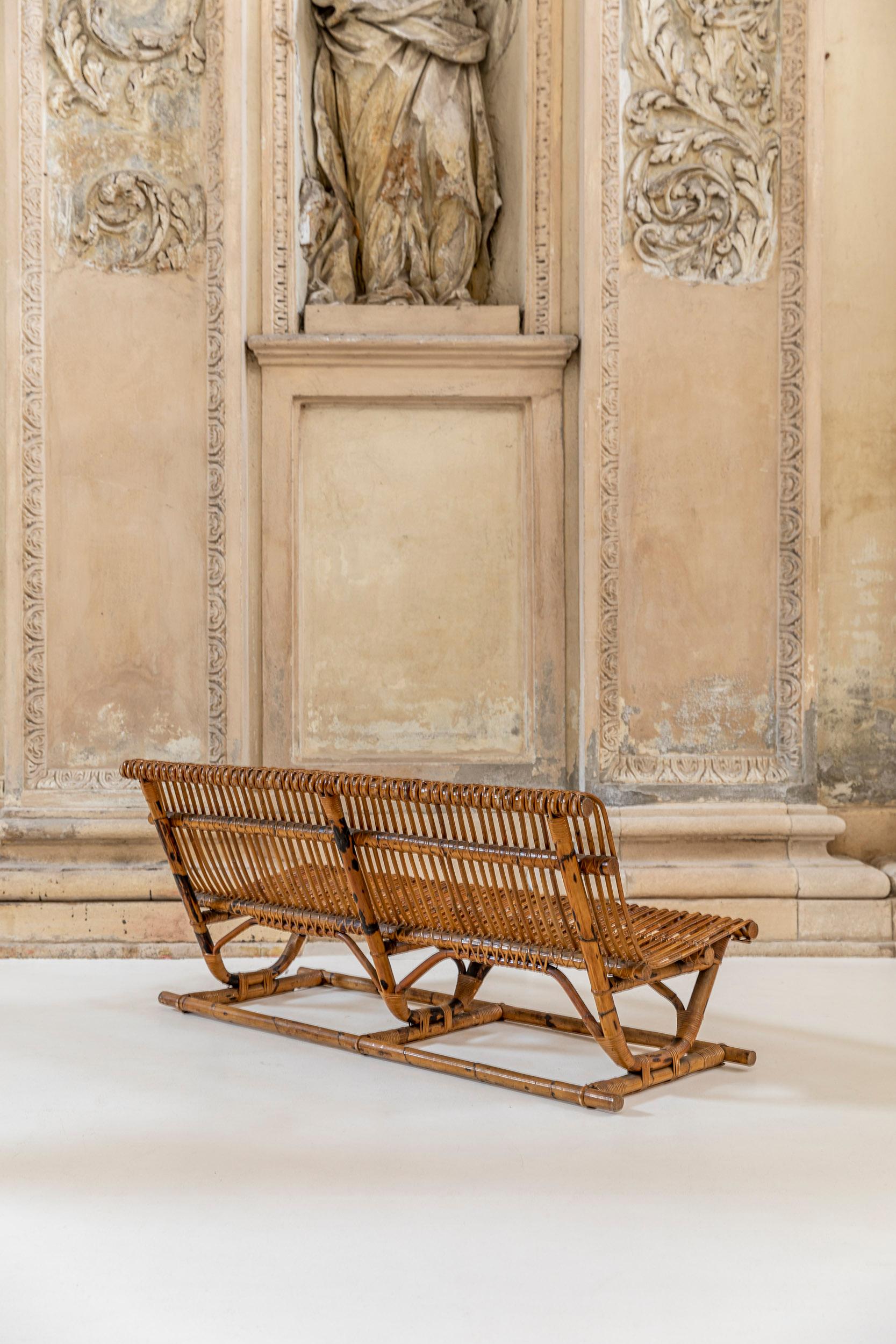 Rare bamboo bench by Tito Agnoli for Bonacina In Excellent Condition In Piacenza, Italy