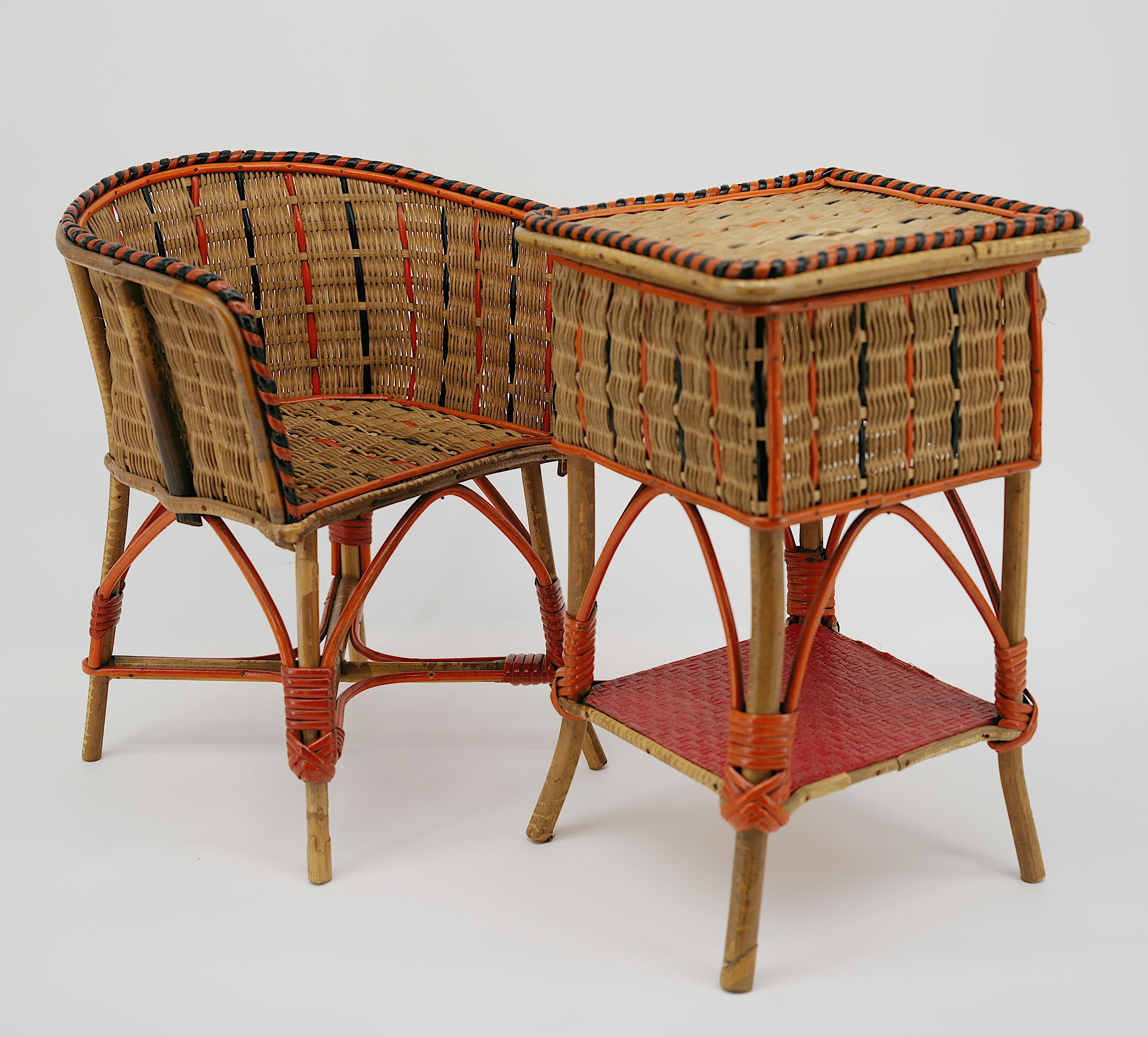 Napoleon III Rare Bamboo & Rattan Doll's Bedroom, Playhouse, ca.1900 For Sale