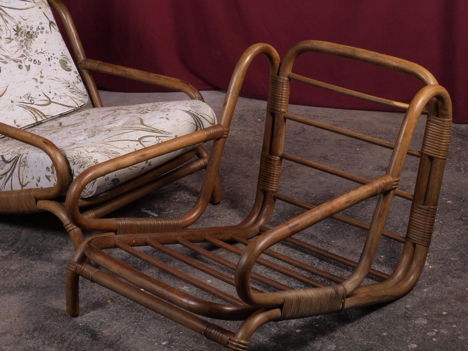 Milieu du XXe siècle Rare Bamboo Vintage Danish Lounge Chairs, set of 2