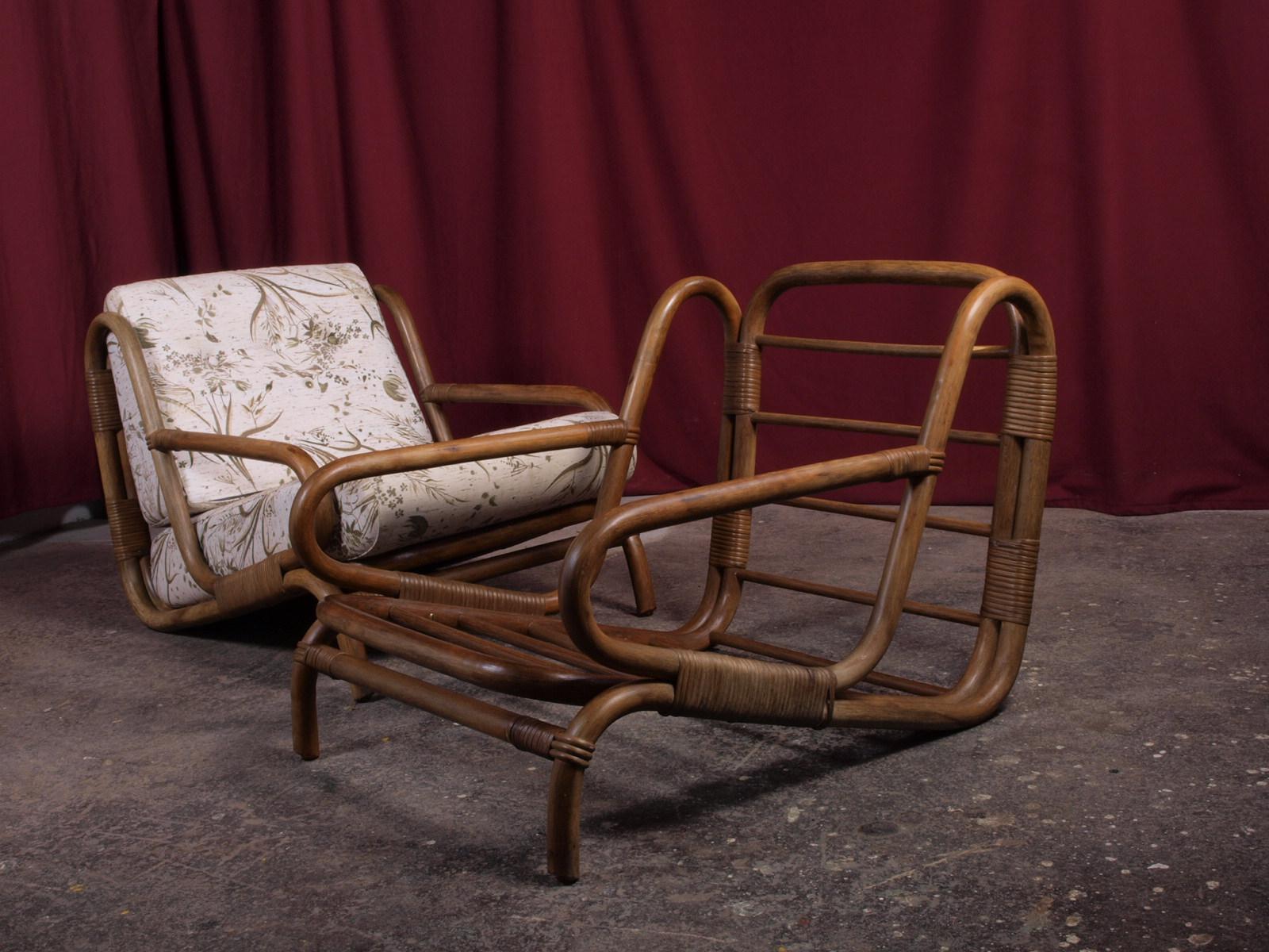 Rare Bamboo Vintage Danish Lounge Chairs, set of 2 1