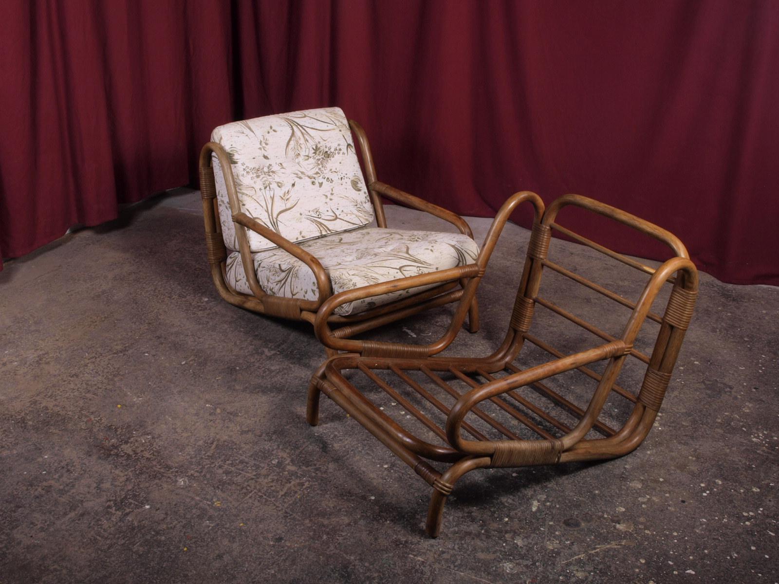 Rare Bamboo Vintage Danish Lounge Chairs, set of 2 2