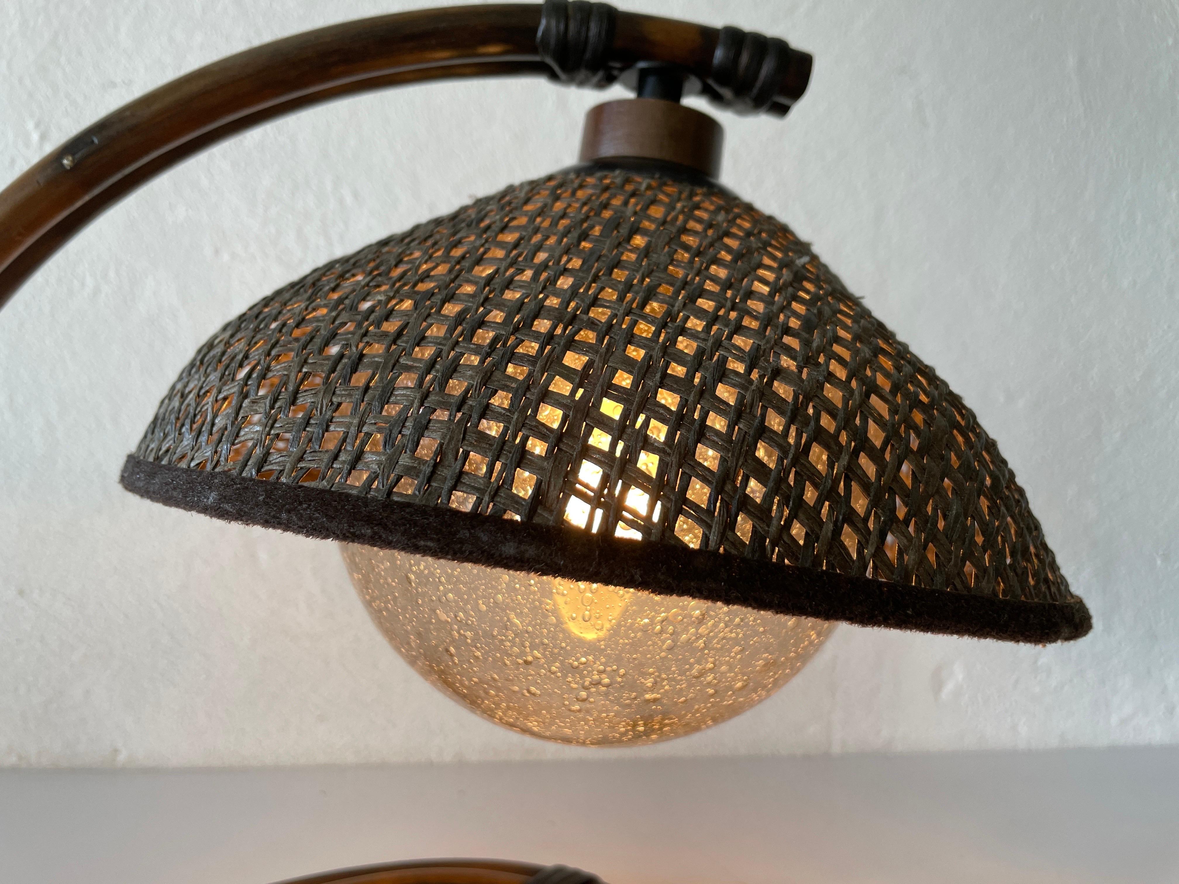 Rare Bamboo & Wicker Bedside Lamp Air Bubble Glass by Temde, 1960s, Switzerland For Sale 6