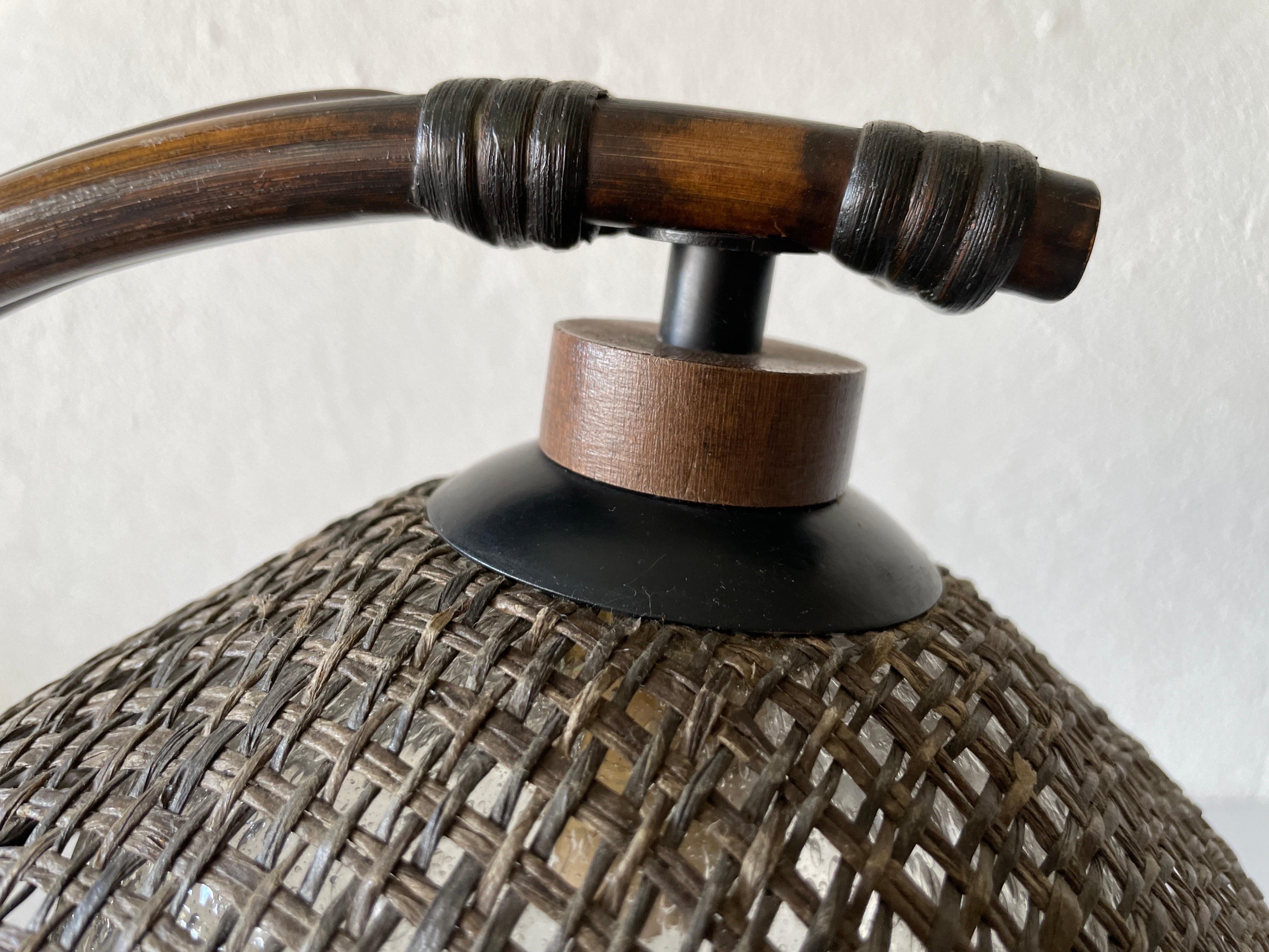 Mid-20th Century Rare Bamboo & Wicker Bedside Lamp Air Bubble Glass by Temde, 1960s, Switzerland For Sale
