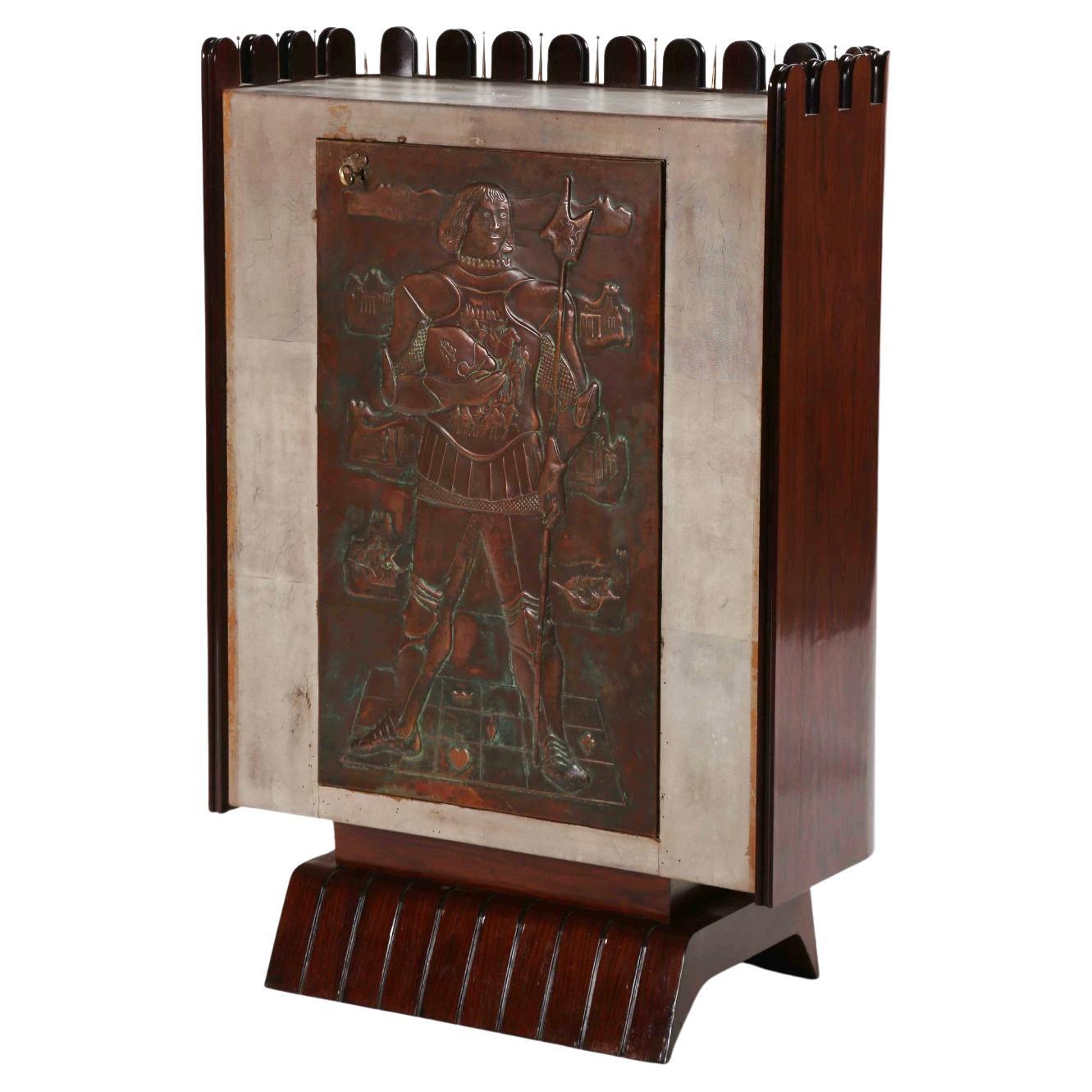 Rare Bar Cabinet in Wood and Copper by Luigi Scremin, published