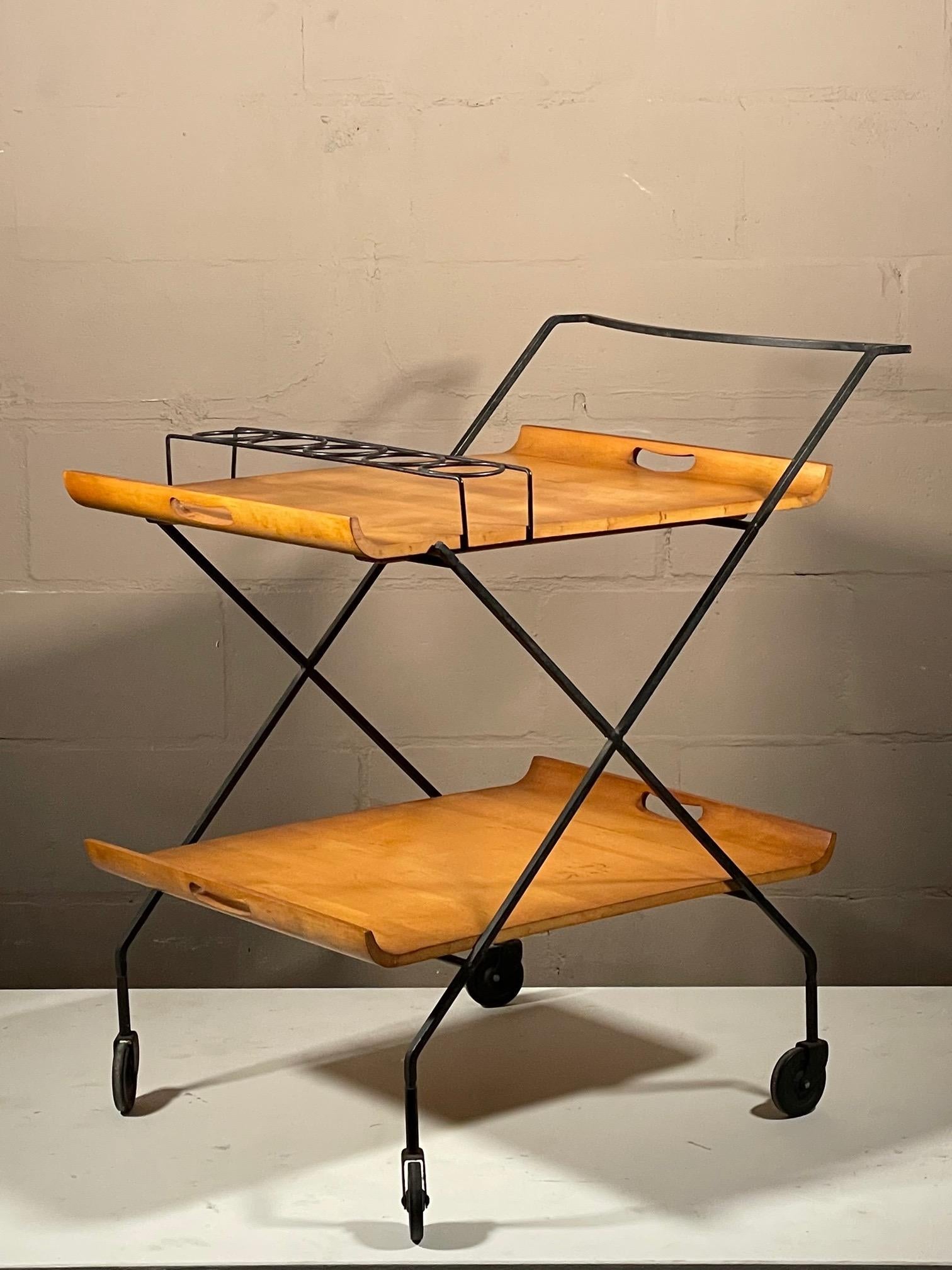 Rare Bar Cart by Milo Baughman with Removable Trays For Sale 3