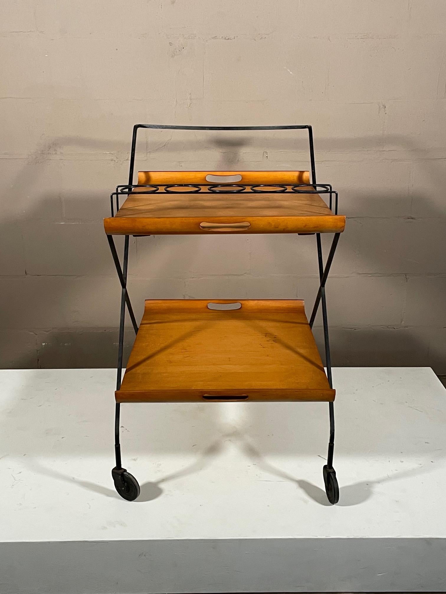 Rare Bar Cart by Milo Baughman with Removable Trays For Sale 7