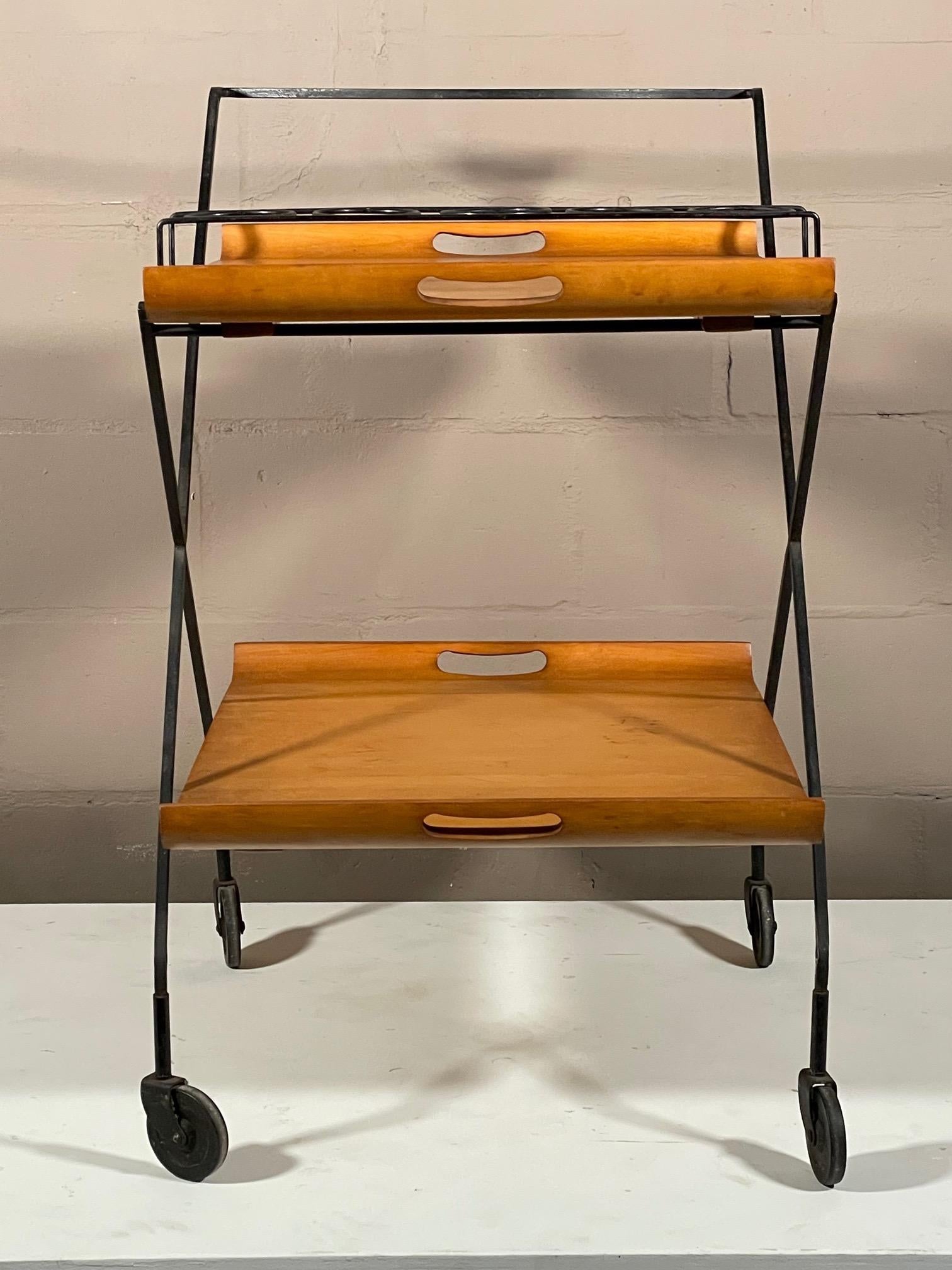 American Rare Bar Cart by Milo Baughman with Removable Trays For Sale
