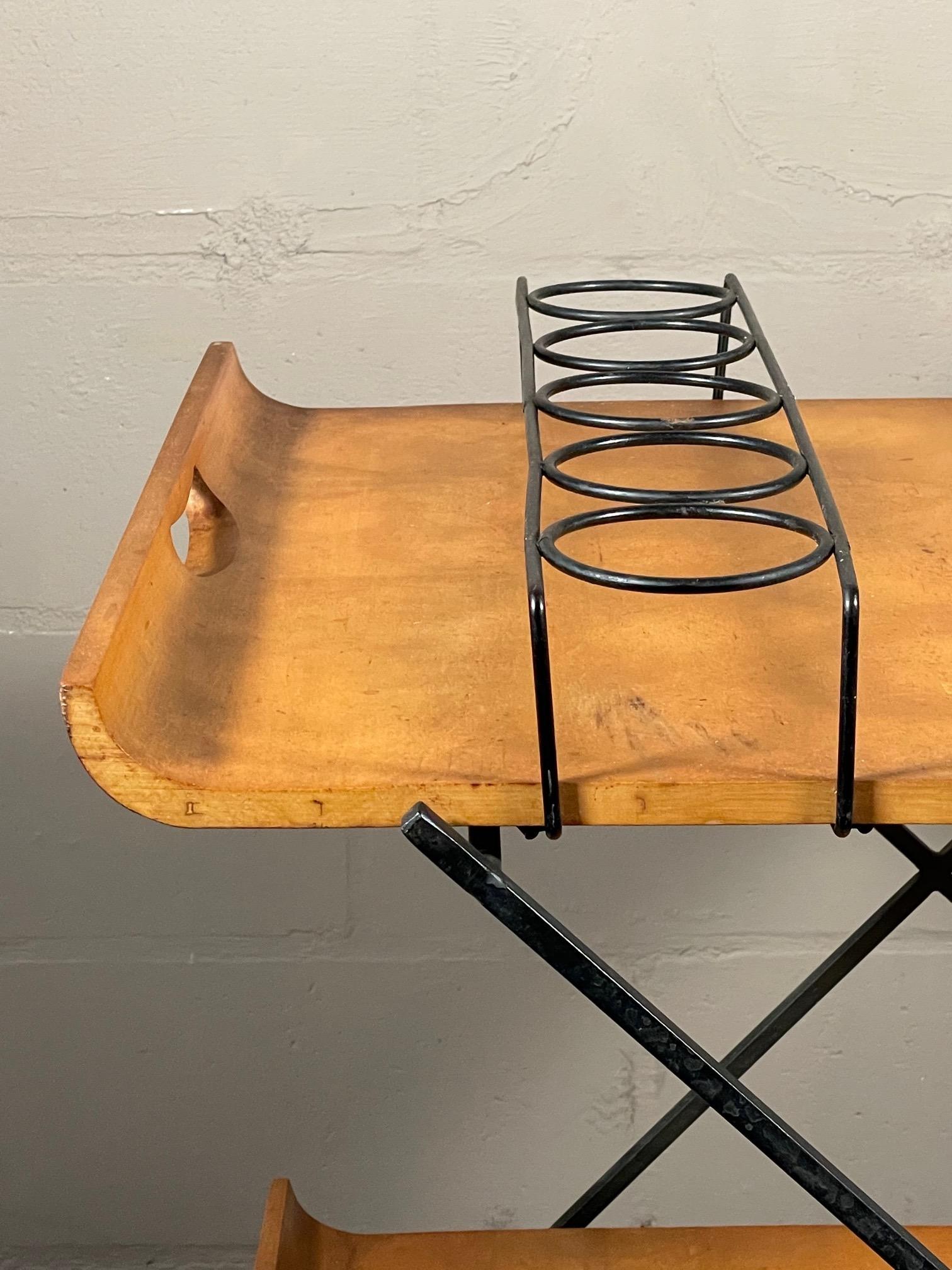 Wrought Iron Rare Bar Cart by Milo Baughman with Removable Trays For Sale