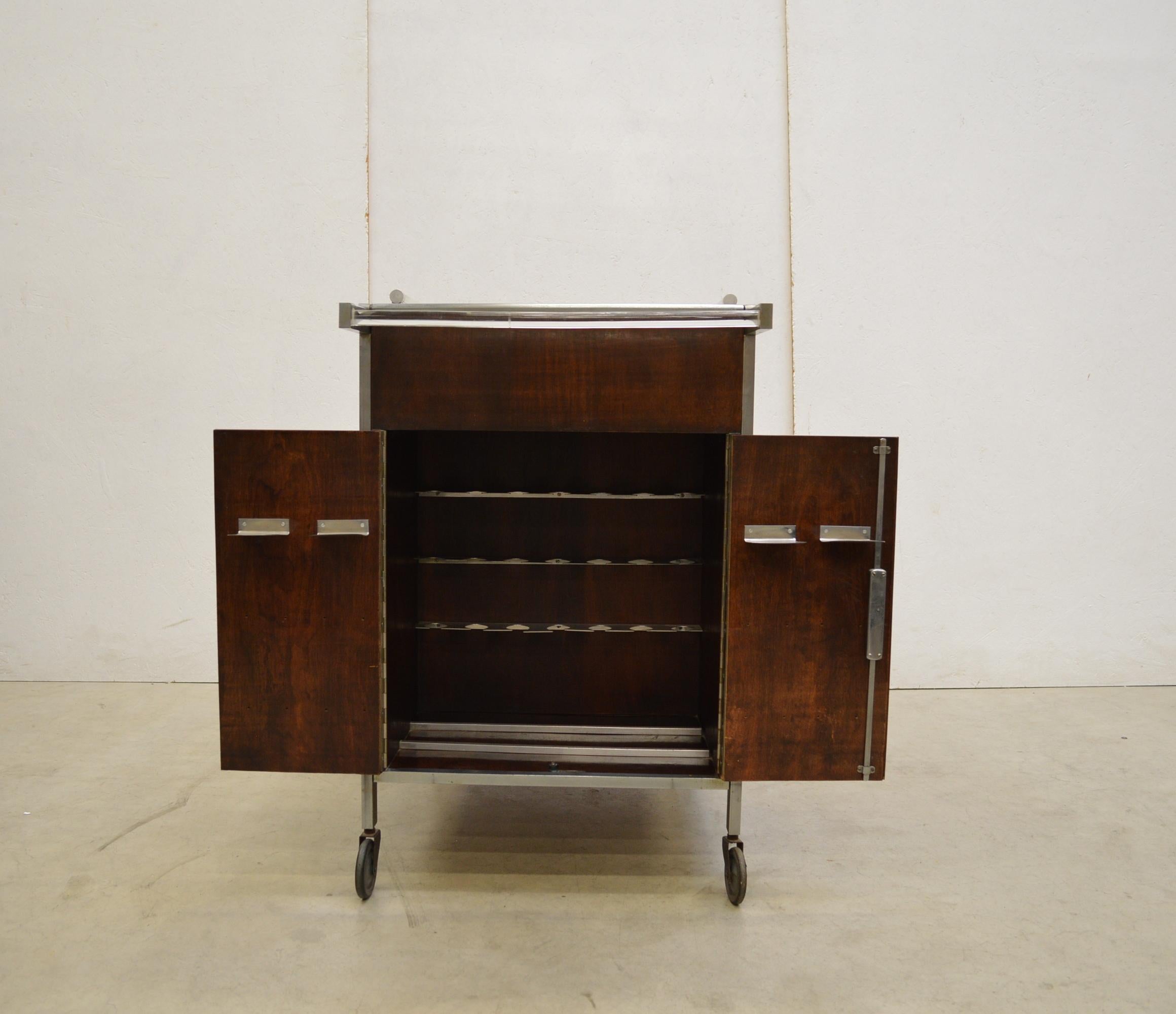 French Rare Bar Cart Trolley by Jacques Adnet Art Déco, 1930s