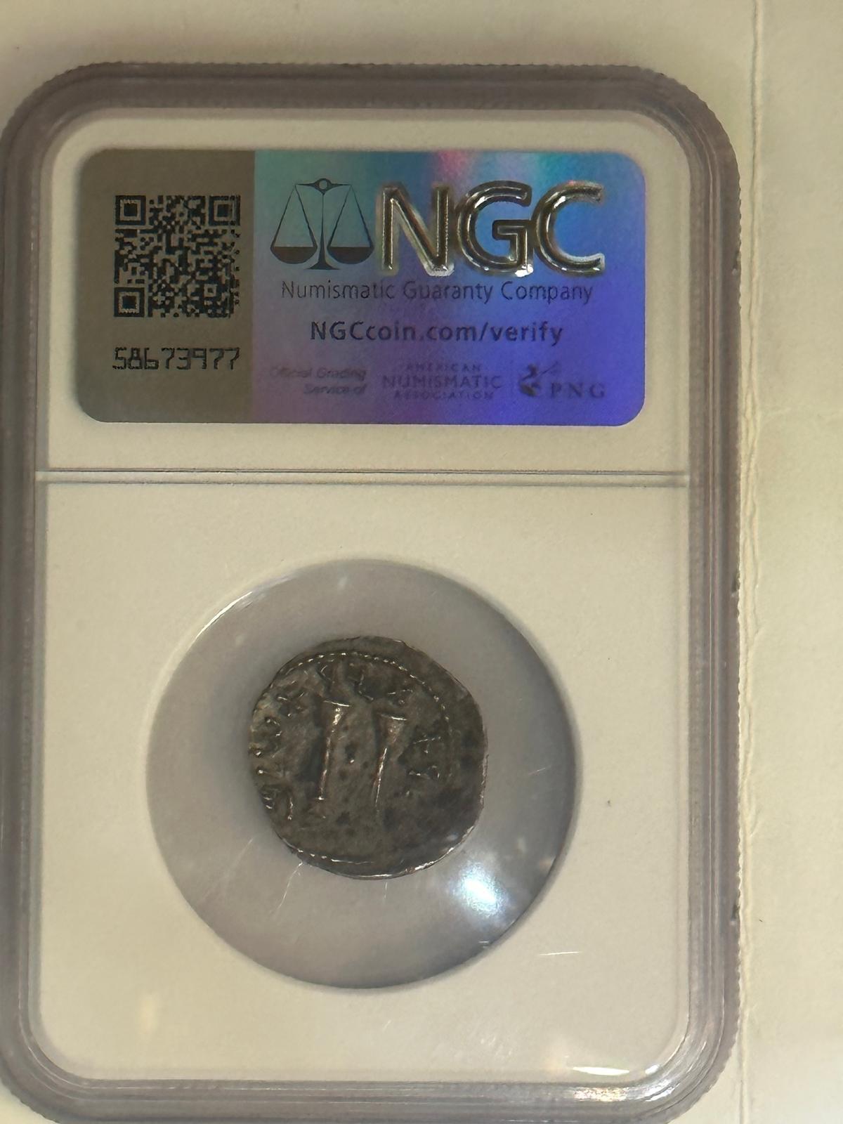 18th Century and Earlier Rare Bar Kokhba Revolt Jewish Silver Zuz (132–135 AD) — Grapes & Temple Trumpets For Sale