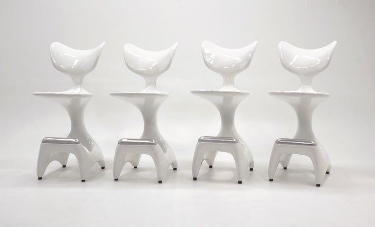 Set of four (price is each) of the most amazing barstools we have ever handled. These were designed by Chicago designer / architect Jordan Mozer for Nectar Bar at the Bellagio, Las Vegas. These stools were hand-sculpted and then digitized to be cast